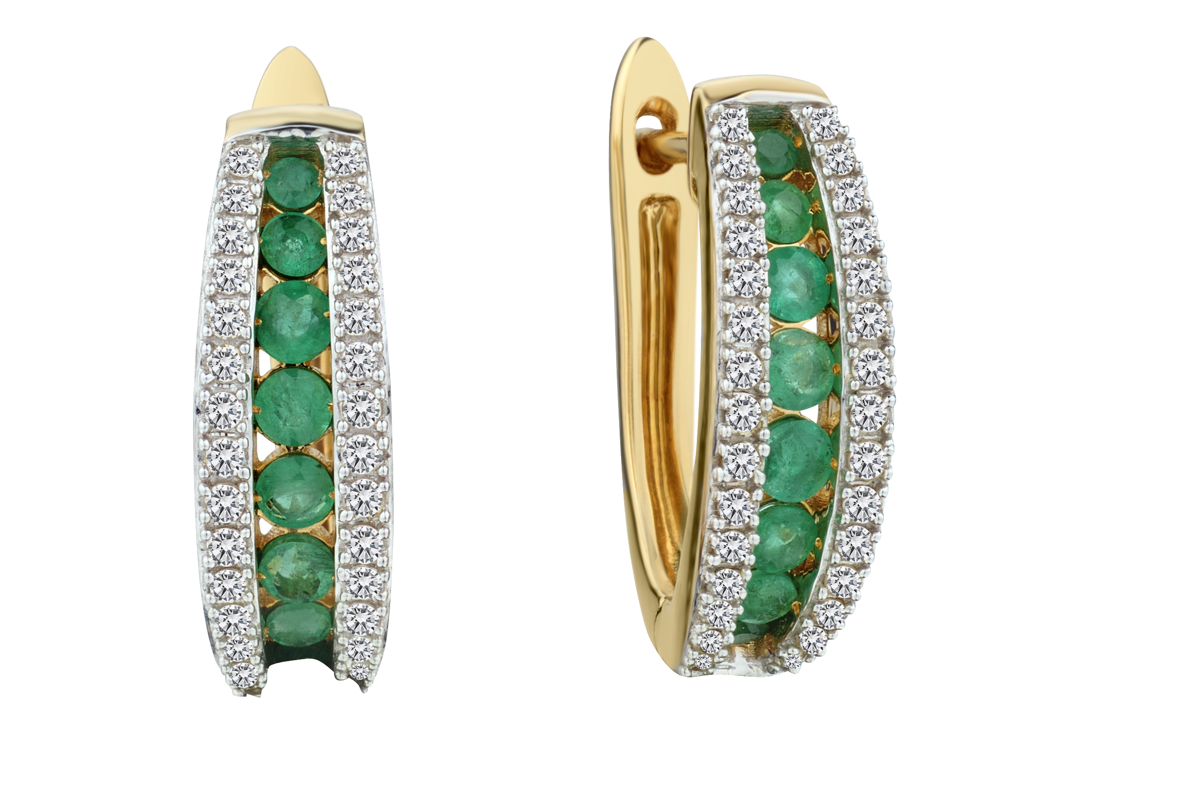 .35 Carat of Diamonds & Genuine Emerald Channel Hoops, 14kt Yellow Gold.....................NOW