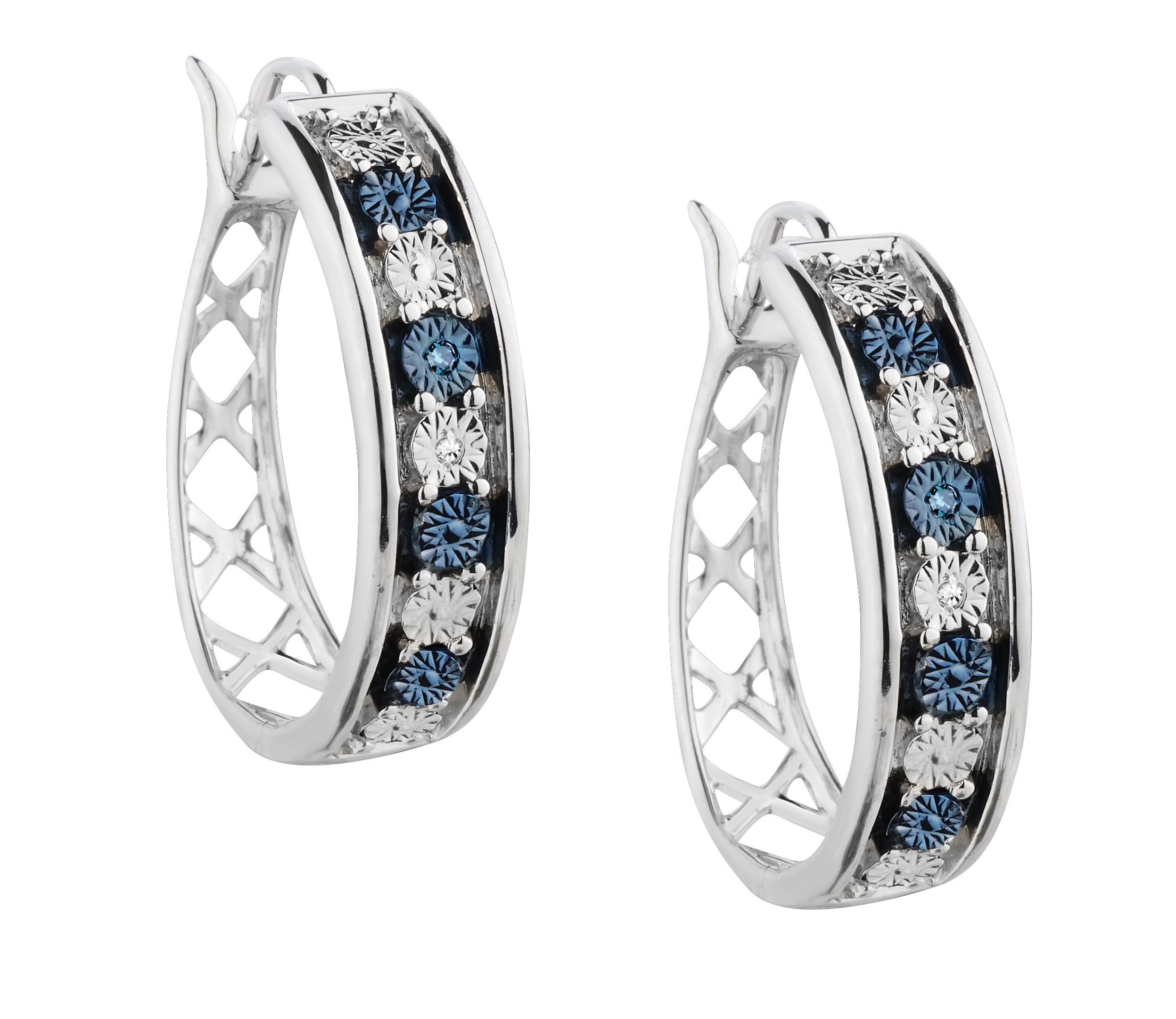 .20 Carat of Enhanced Blue & White Diamonds "Miracle" Hoop Earrings, Silver.....................NOW