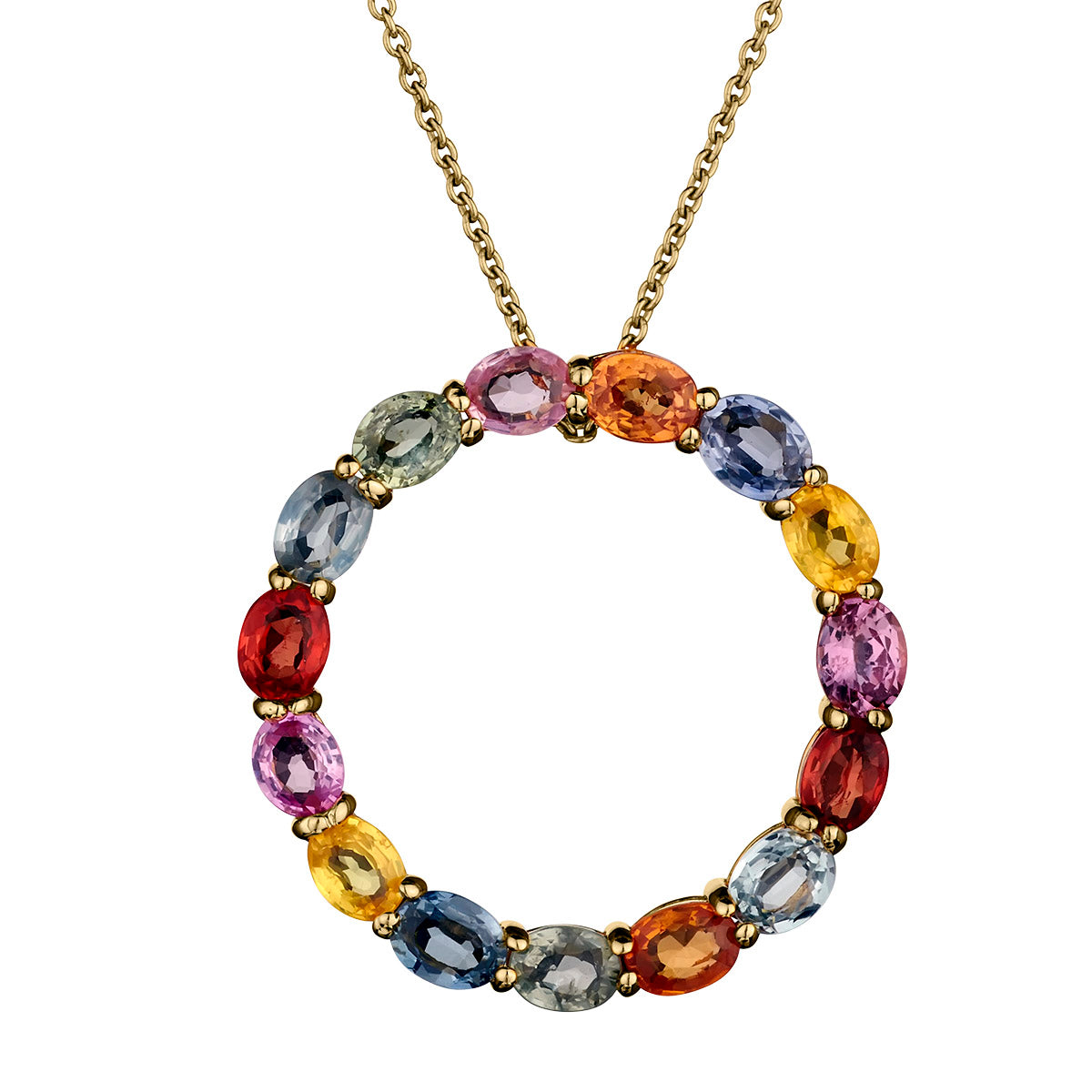 2.00 Carat Genuine Multi-Colour Sapphire Circle Pendant, Sterling Silv