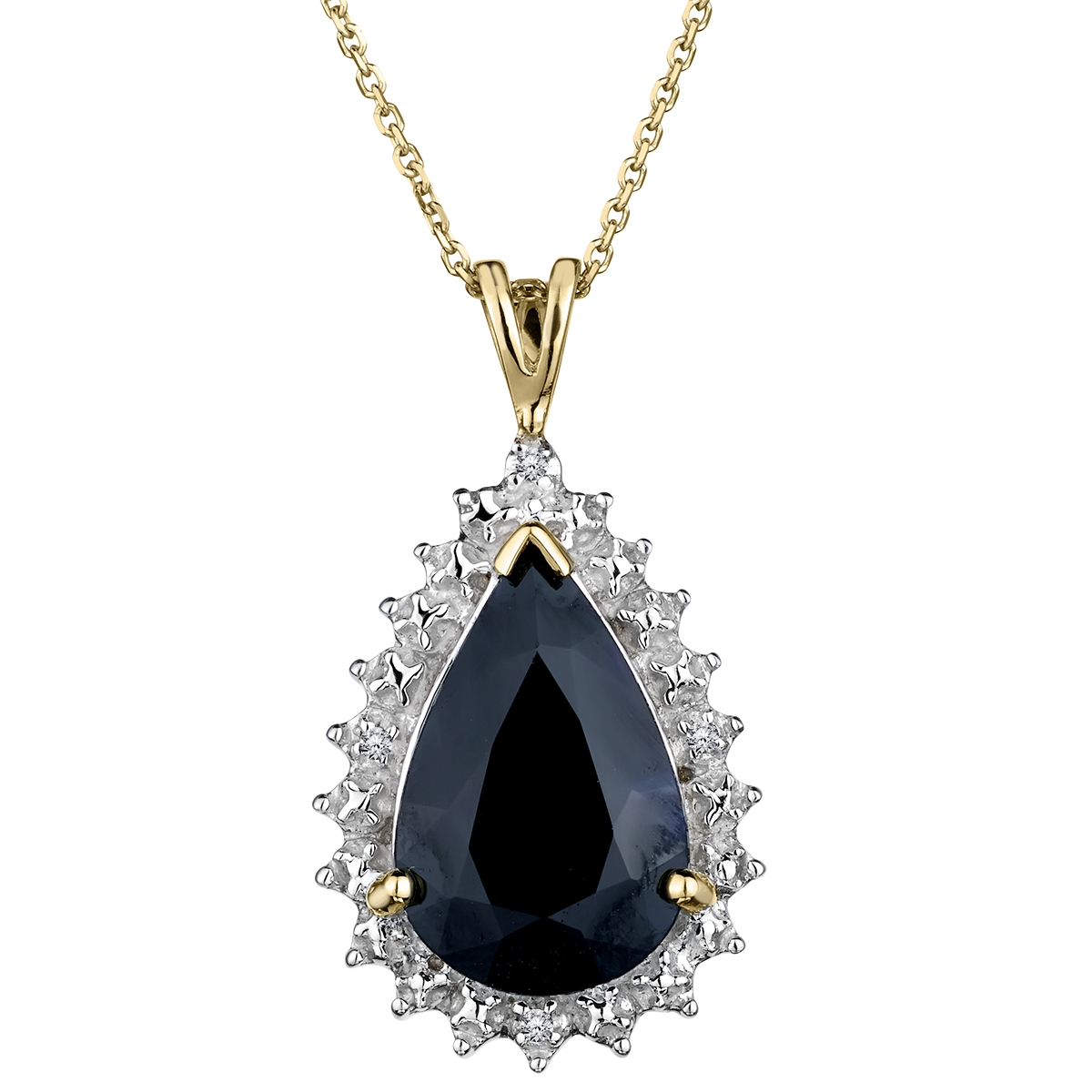 Genuine Dark Sapphire & Diamond Pendant,  10kt Yellow Gold. Necklaces and Pendants. Griffin Jewellery Designs. 