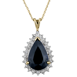 Genuine Dark Sapphire & Diamond Pendant,  10kt Yellow Gold. Necklaces and Pendants. Griffin Jewellery Designs.