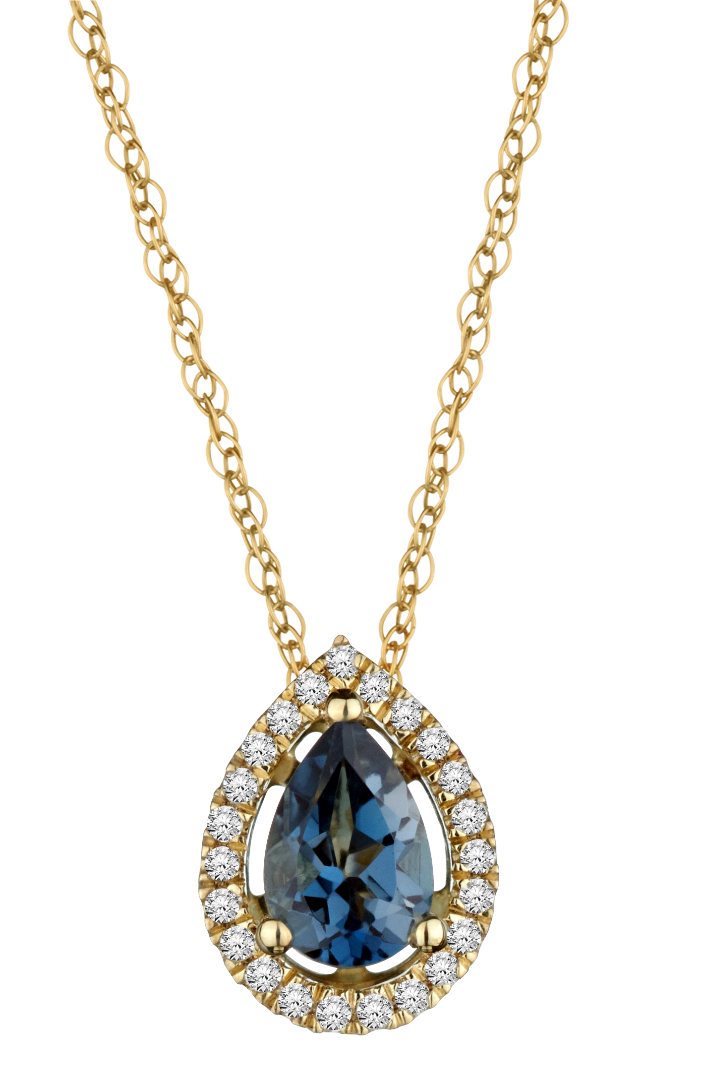 London Blue Topaz & .10 Carat of Diamonds Halo Pendant, 14kt Yellow Gold.....................NOW