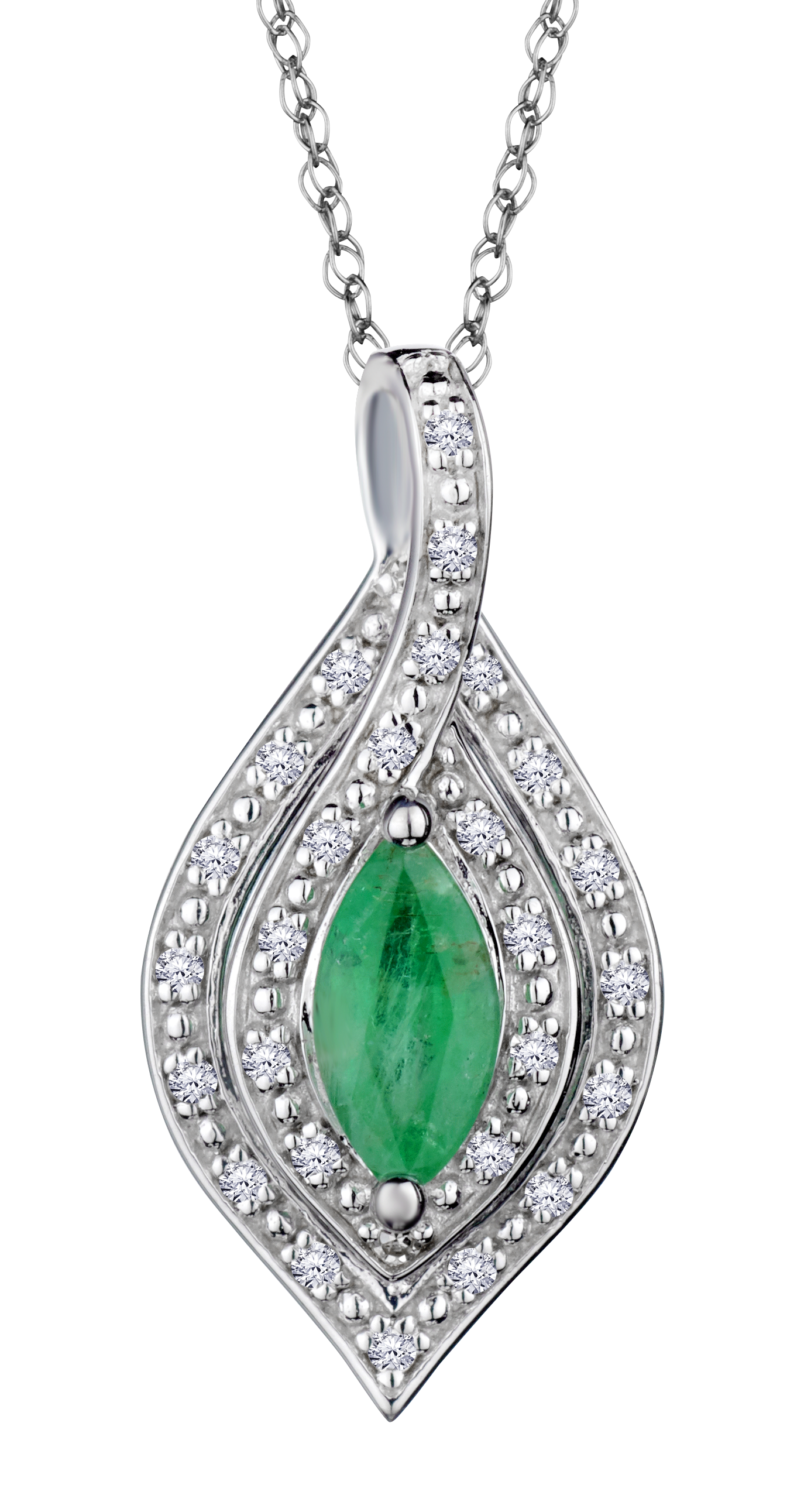 Emerald & .09 Carat of Diamonds Halo Pendant, 14kt White Gold.....................NOW