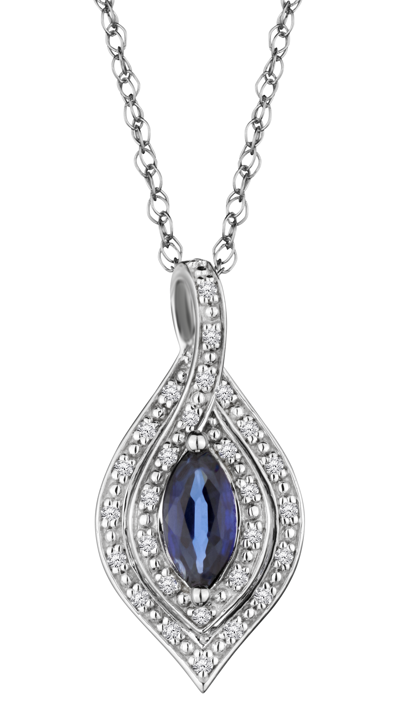 Blue Sapphire & .09 Carat of Diamonds Halo Pendant, 14kt White Gold.....................NOW