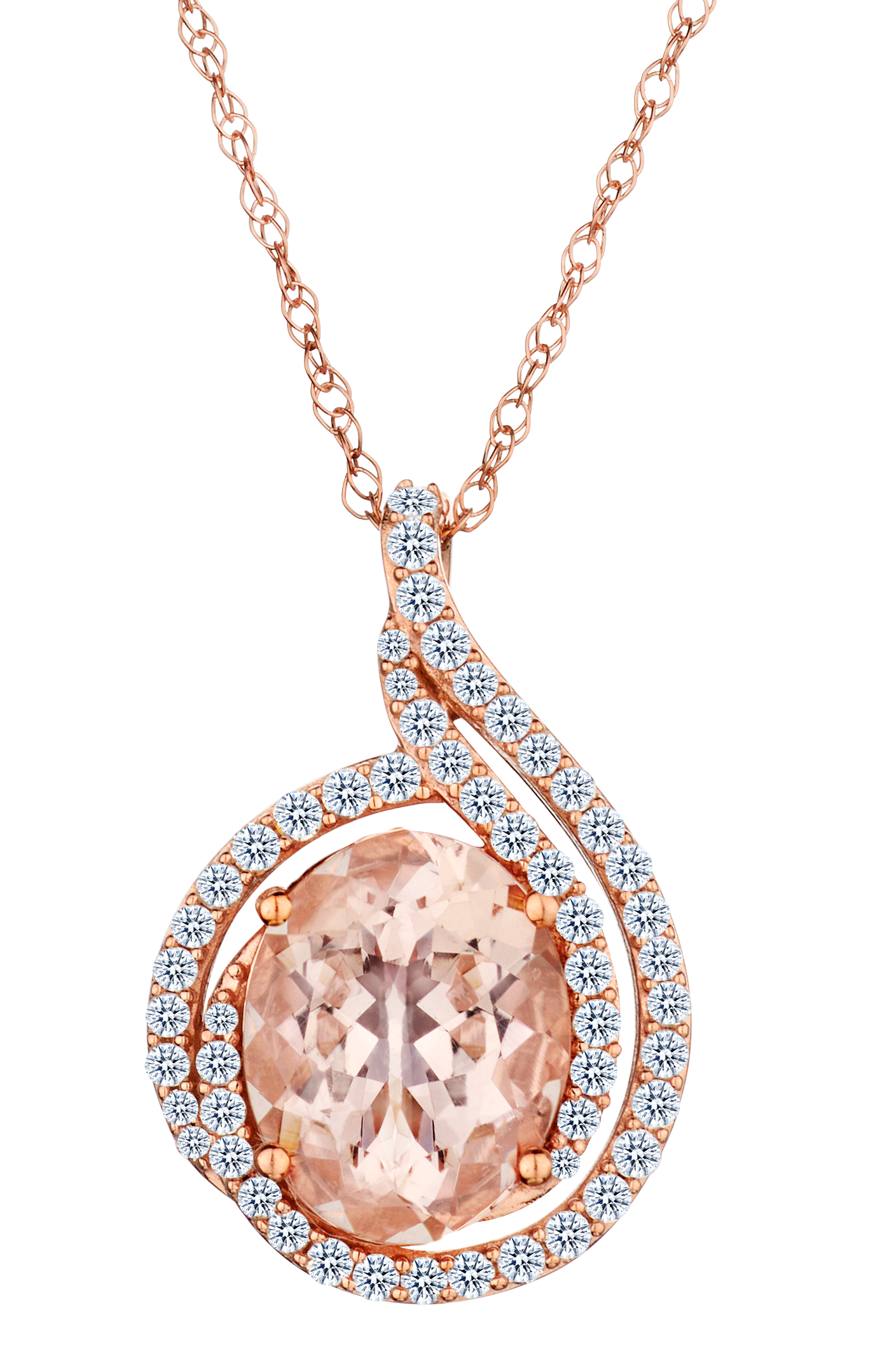 Genuine Morganite Carat of Diamonds Pendant, 10kt Rose