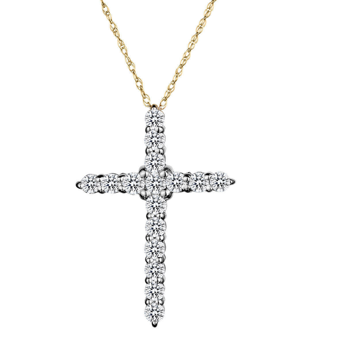 .75 Carat Round Brilliant Cut Diamond Cross Pendant,  14kt Yellow Gold. Necklaces and Pendants. Griffin Jewellery Designs. 