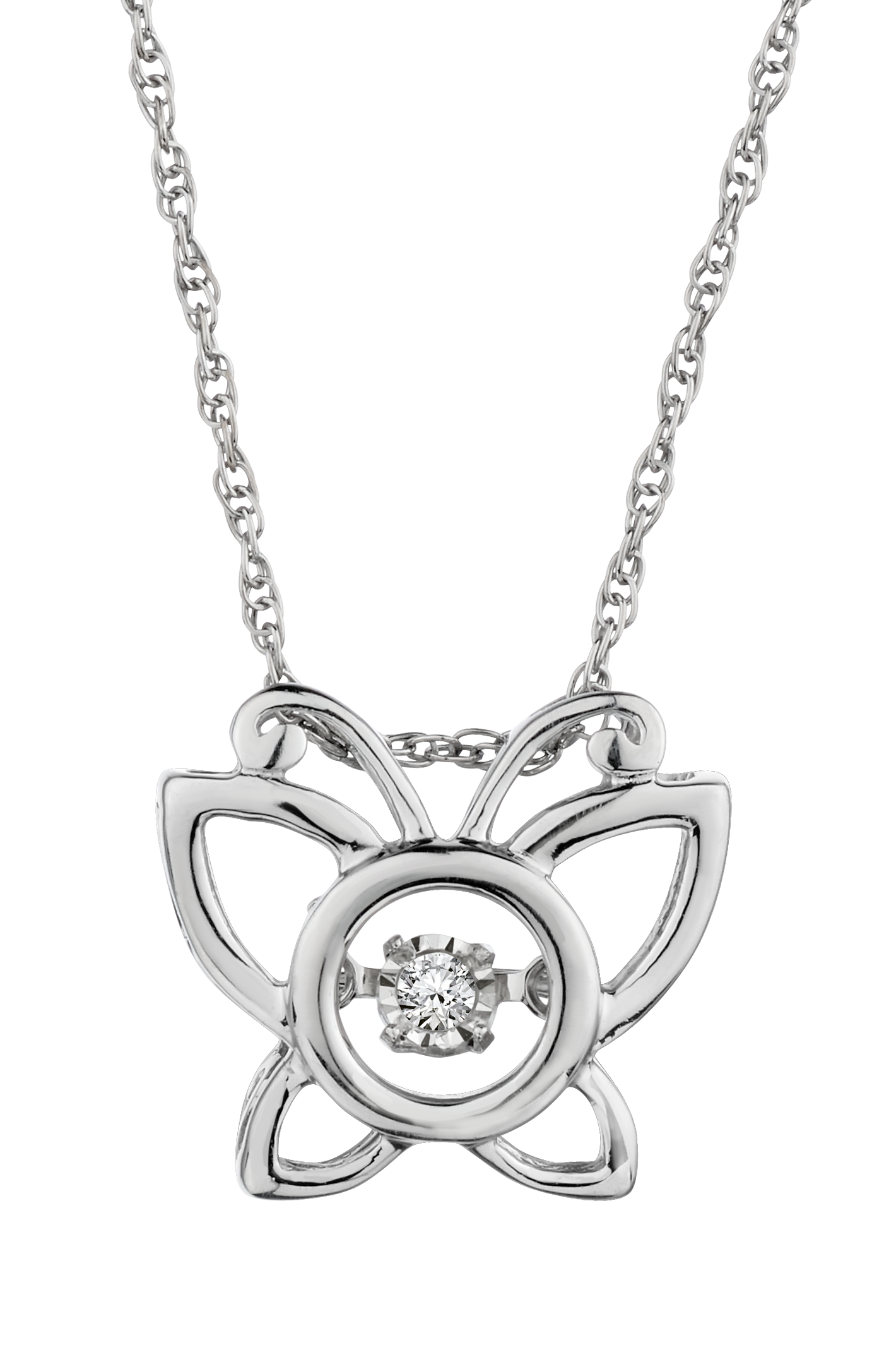 .025 Carat of Diamond Shimmer Butterfly Pendant,  SilverNOW