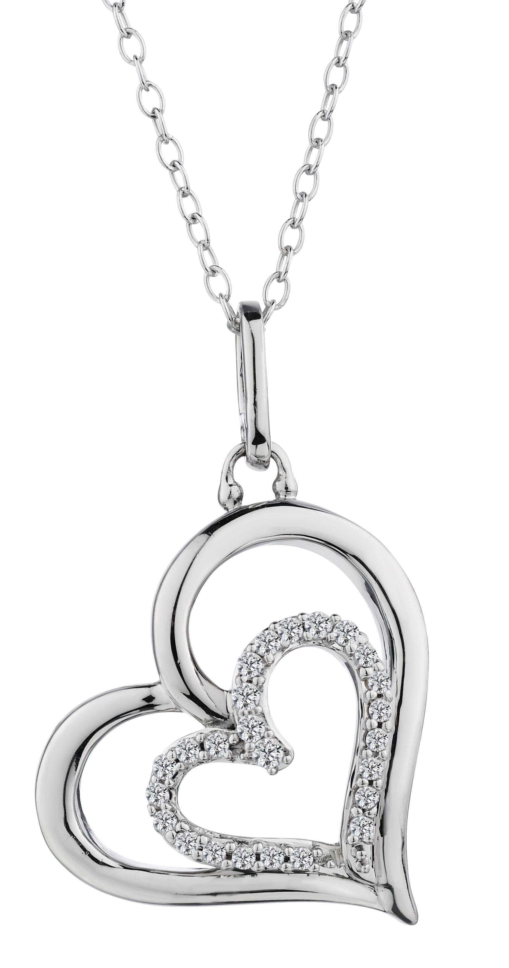 .15 Carat of Diamonds Double Heart Pendant, Silver.....................NOW