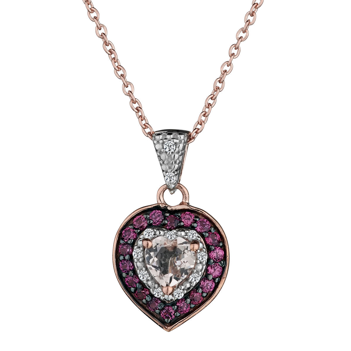 Carat of Genuine Morganite Rhodolite Heart Pendant, Silver (14k