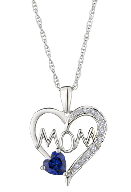 Created Blue & White Sapphire "Mom" Pendant, Silver.....................NOW