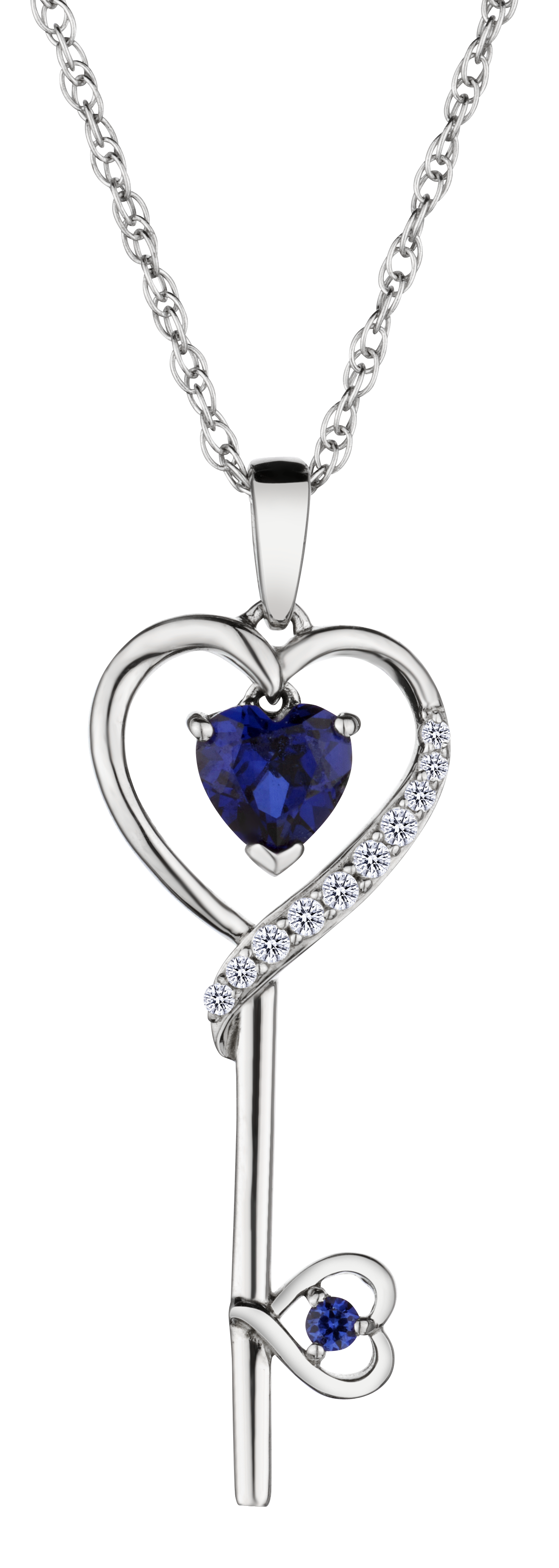 heart pendant silver necklace with sapphire