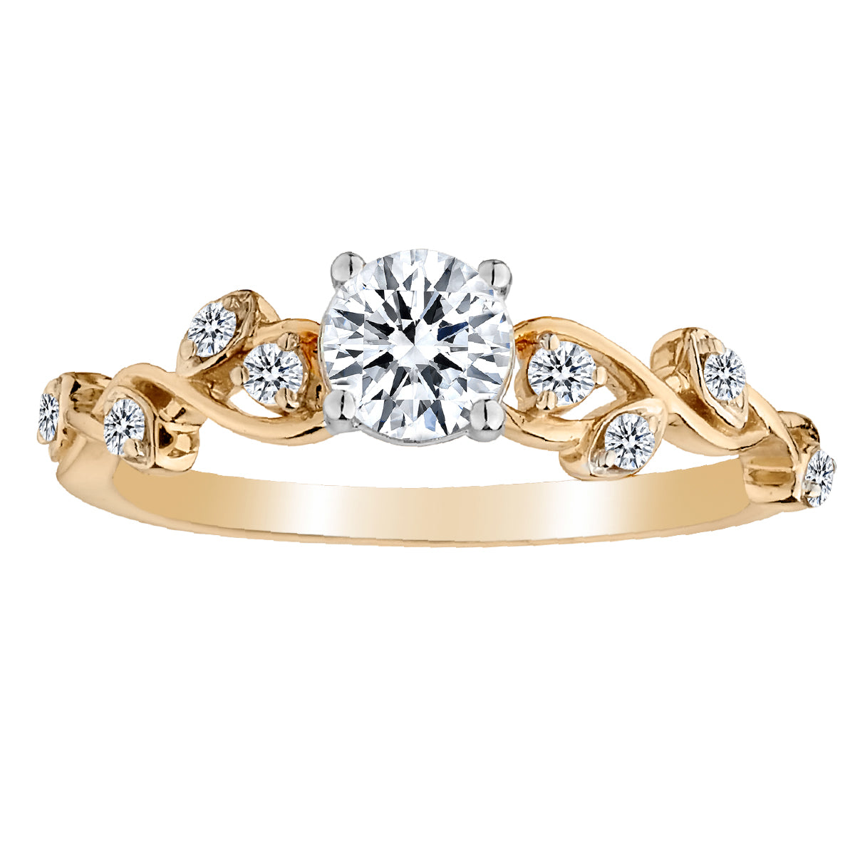 .65 Carat Total Diamond Weight,  .50 Carat Round Brilliant Centre Diamond,  "Tree Of Life" Diamond Engagement Ring,  14kt White and Yellow Gold (Two Tone). Griffin Jewellery Designs