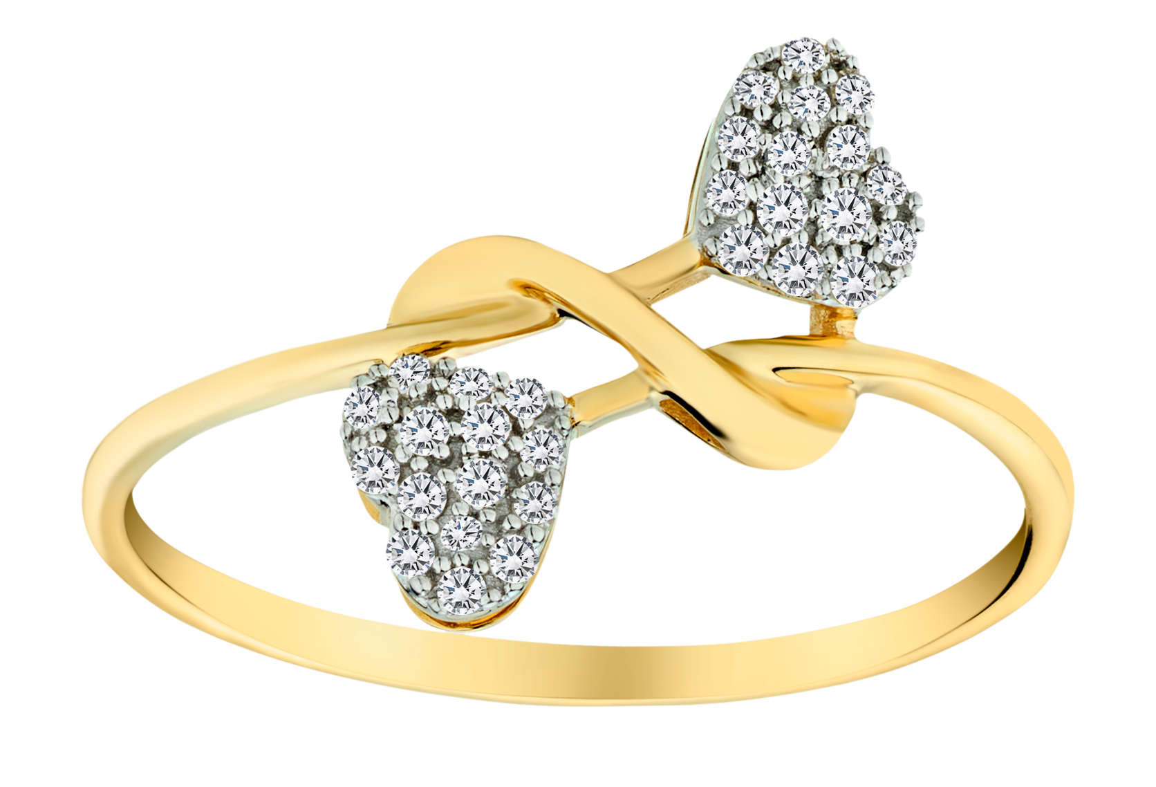 12 Carat of Diamonds Double Heart Ring 10kt Yellow Gold.NOW
