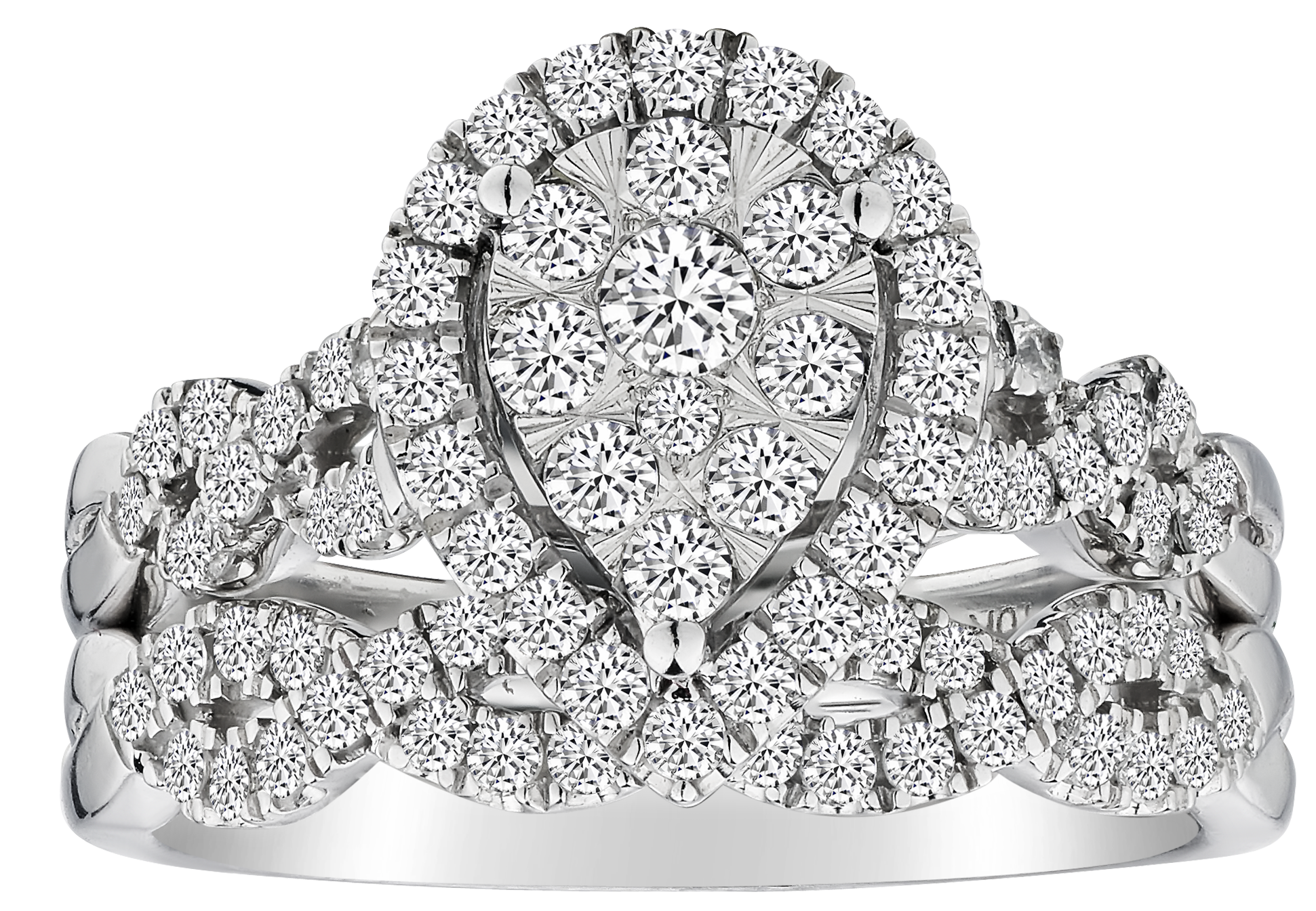1.00 Carat of Diamonds Pear Shape Halo Ring Set, 10kt White Gold.....................NOW