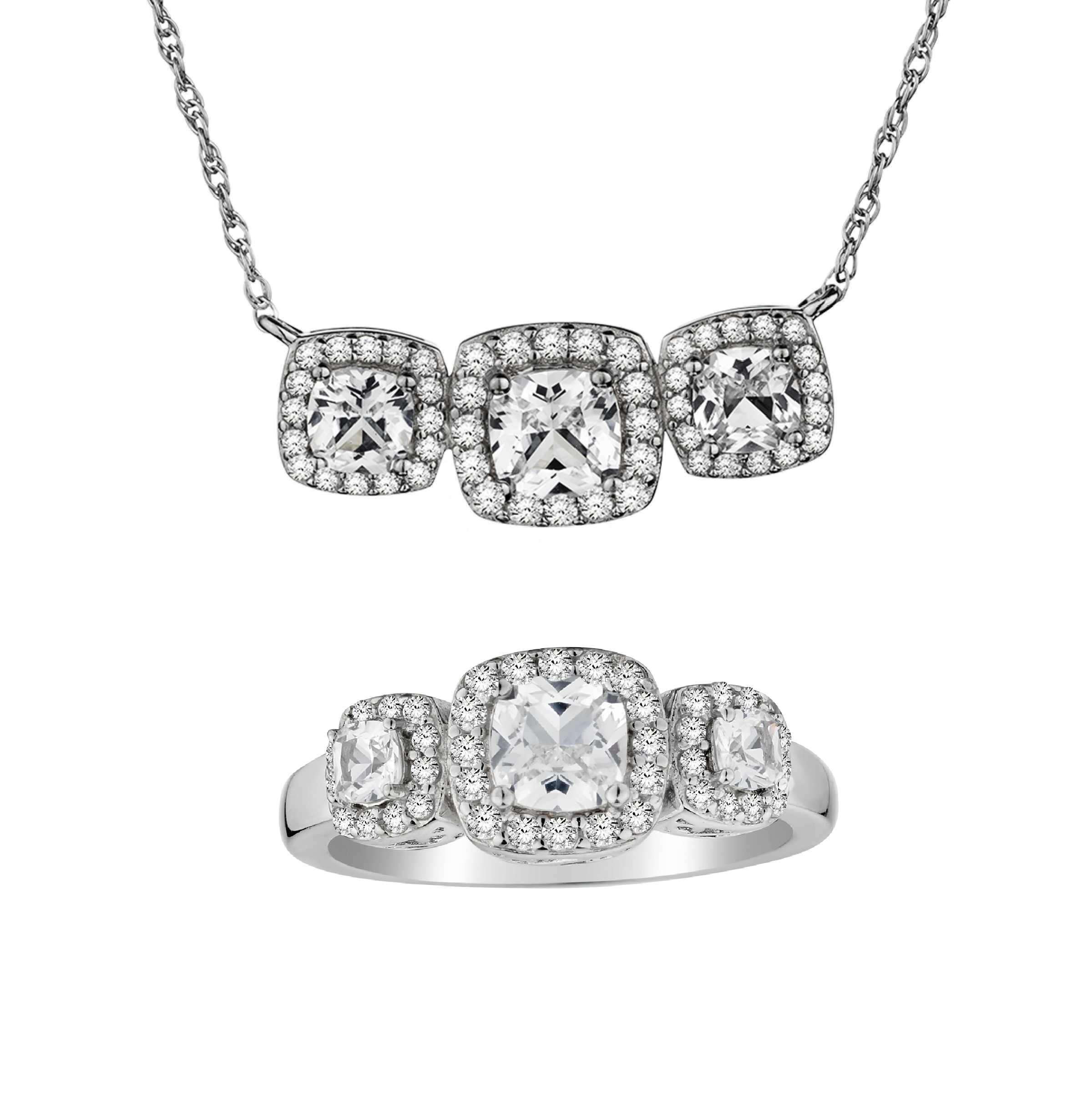 Created White Sapphire Pendant and Ring Set, Silver......................NOW