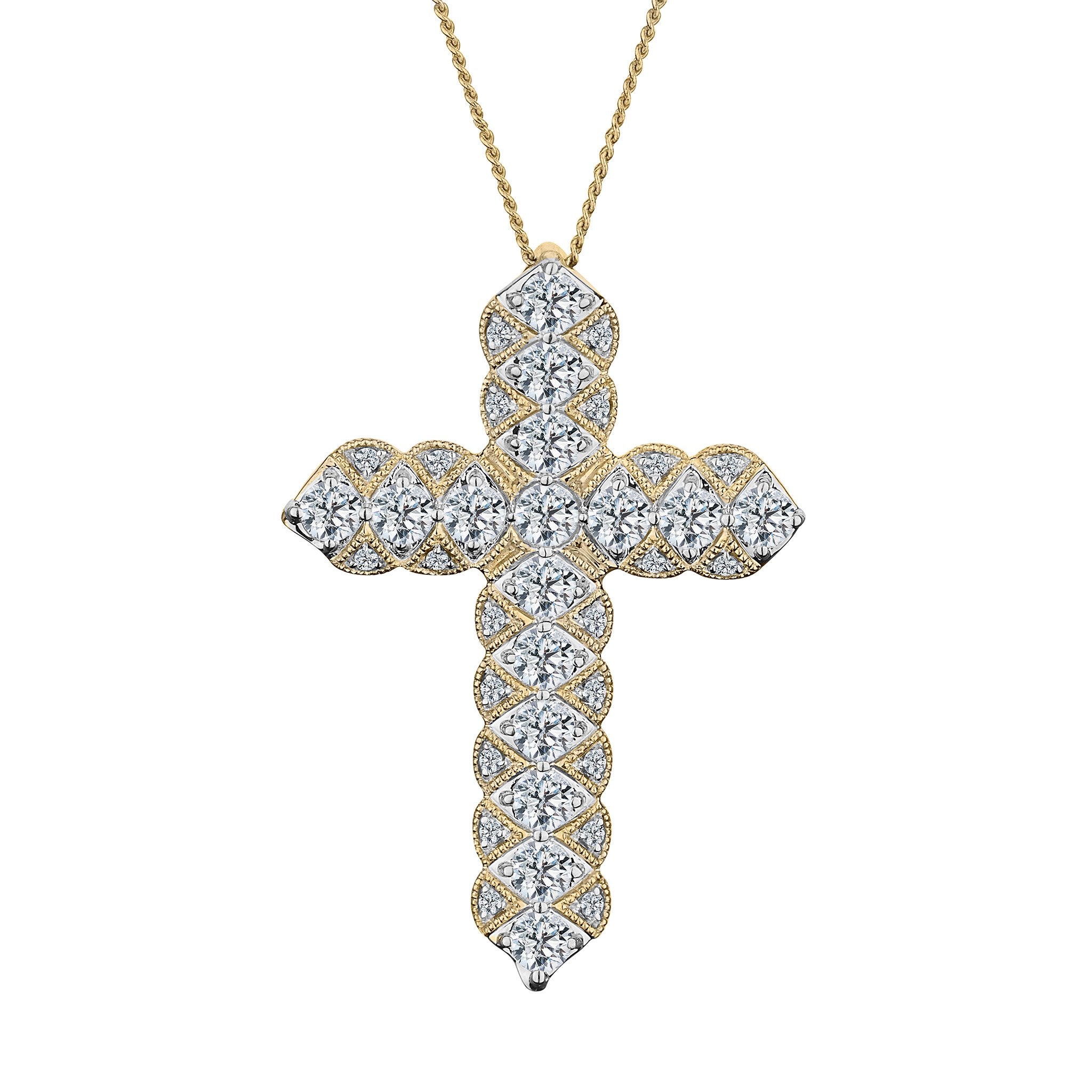 1.00 Carat Diamond Cross Pendant,  10kt Yellow Gold. Necklaces and Pendants. Griffin Jewellery Designs. 