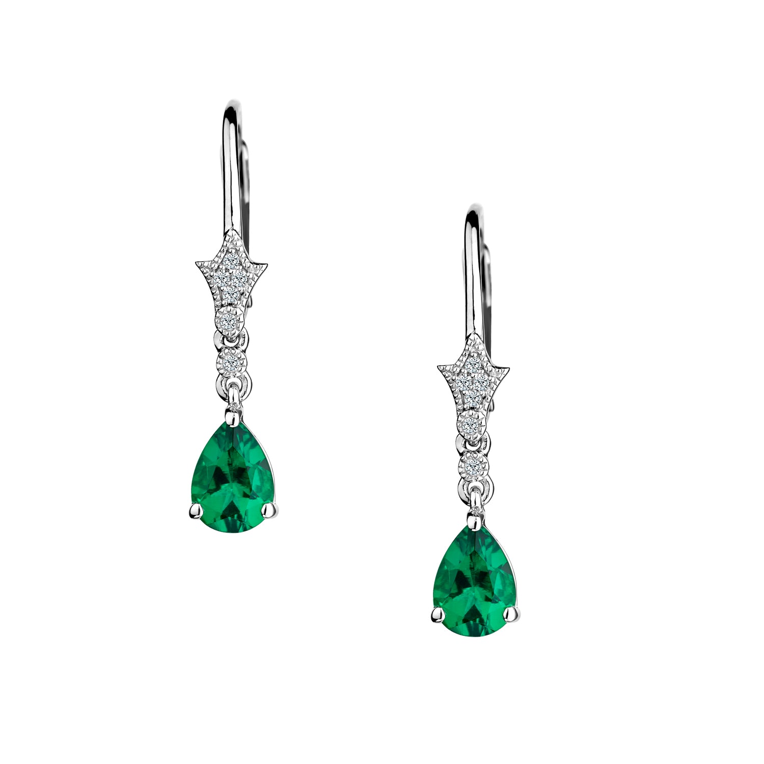 Created Emerald & Created White Sapphire Drop Earrings,  Sterling Silver. Griffin Jewellery Designs