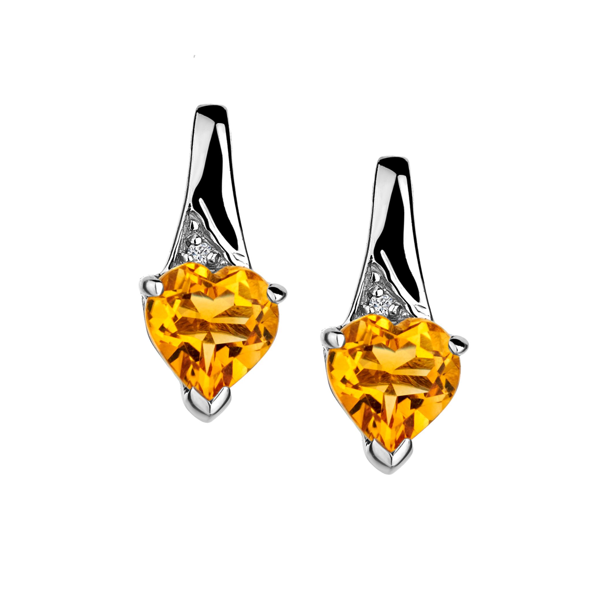 Genuine Citrine Diamond Stud Earrings,  Sterling Silver. Griffin Jewellery Designs