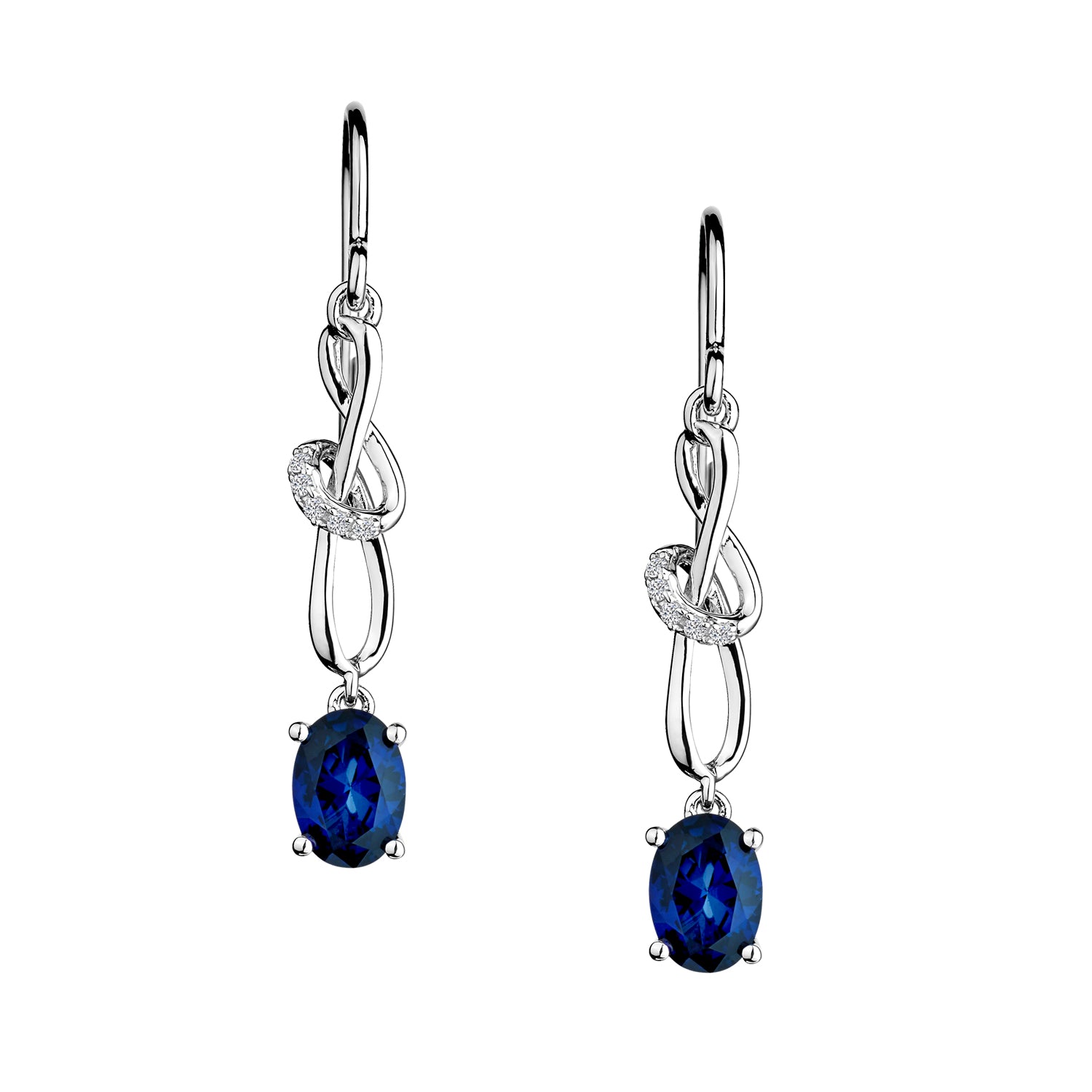 Created Blue & White Sapphire Drop Earrings,  Sterling Silver.  Griffin Jewellery Designs