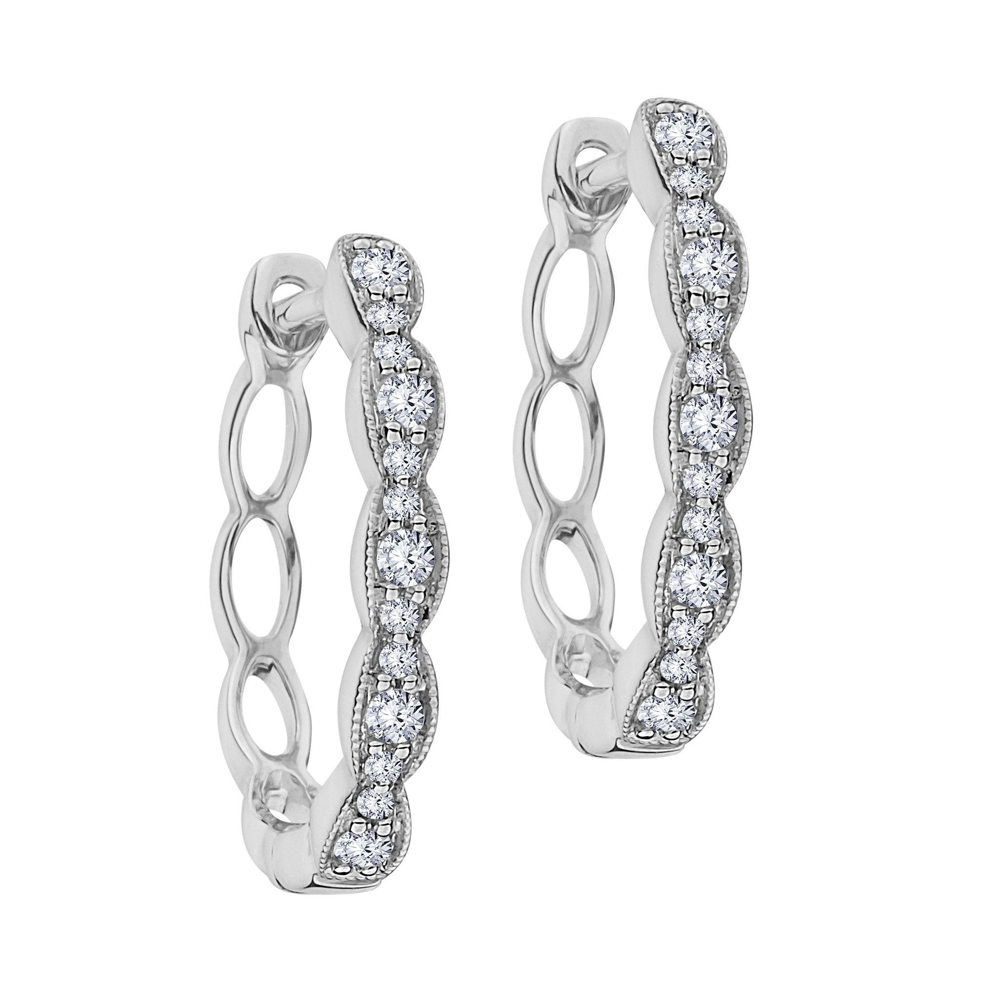 .20 Carat Diamond Earrings,  10kt White Gold. Hoops. Hoop Earrings. Griffin Jewellery Designs