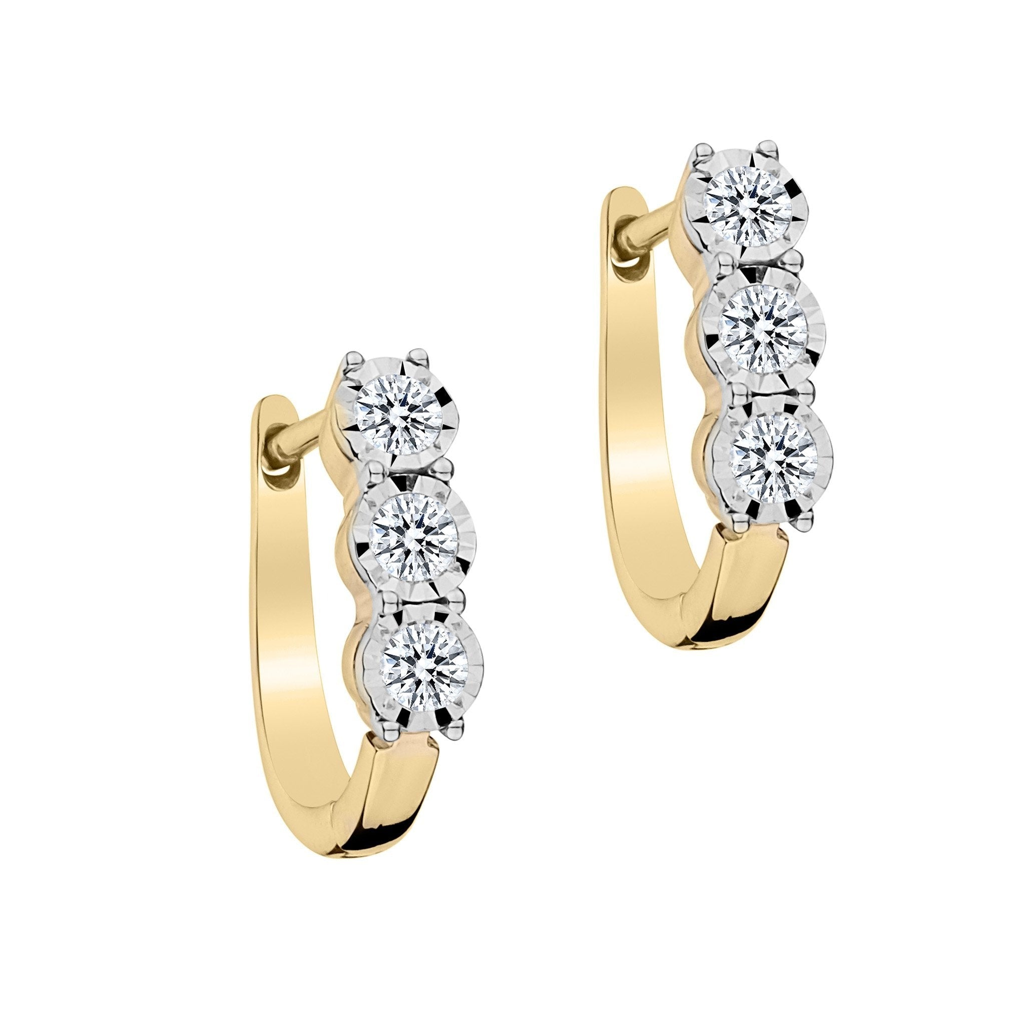 .50 Carat Diamond "Past, Present, Future" Earrings,  10kt Yellow Gold. Hoops. Hoop Earrings. Griffin Jewellery Designs