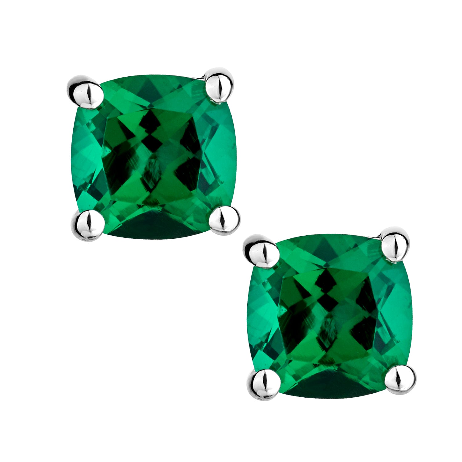Created Emerald Stud Earrings,  Sterling Silver.  Griffin Jewellery Designs