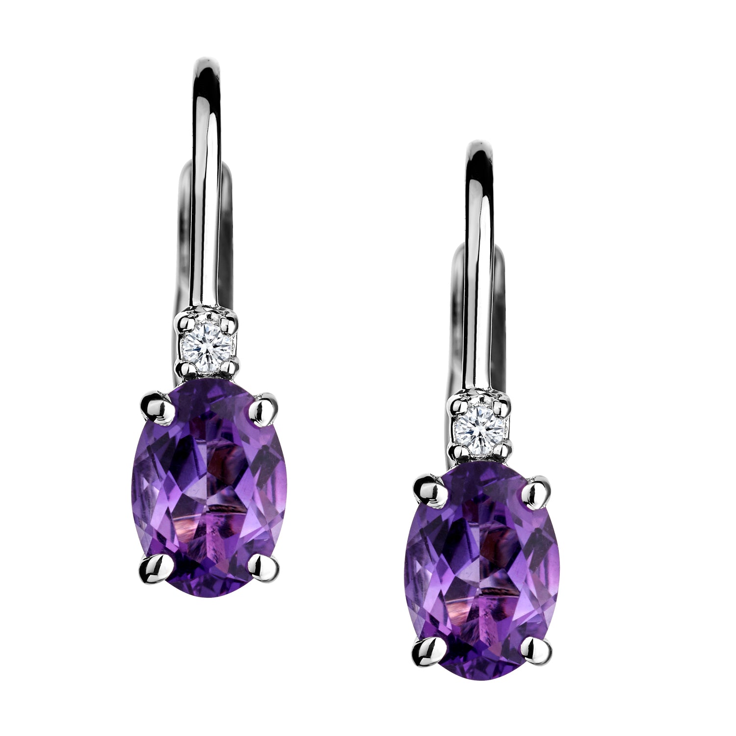 Amethyst & Created White Sapphire Drop Earrings,   Sterling Silver. Griffin Jewellery Designs