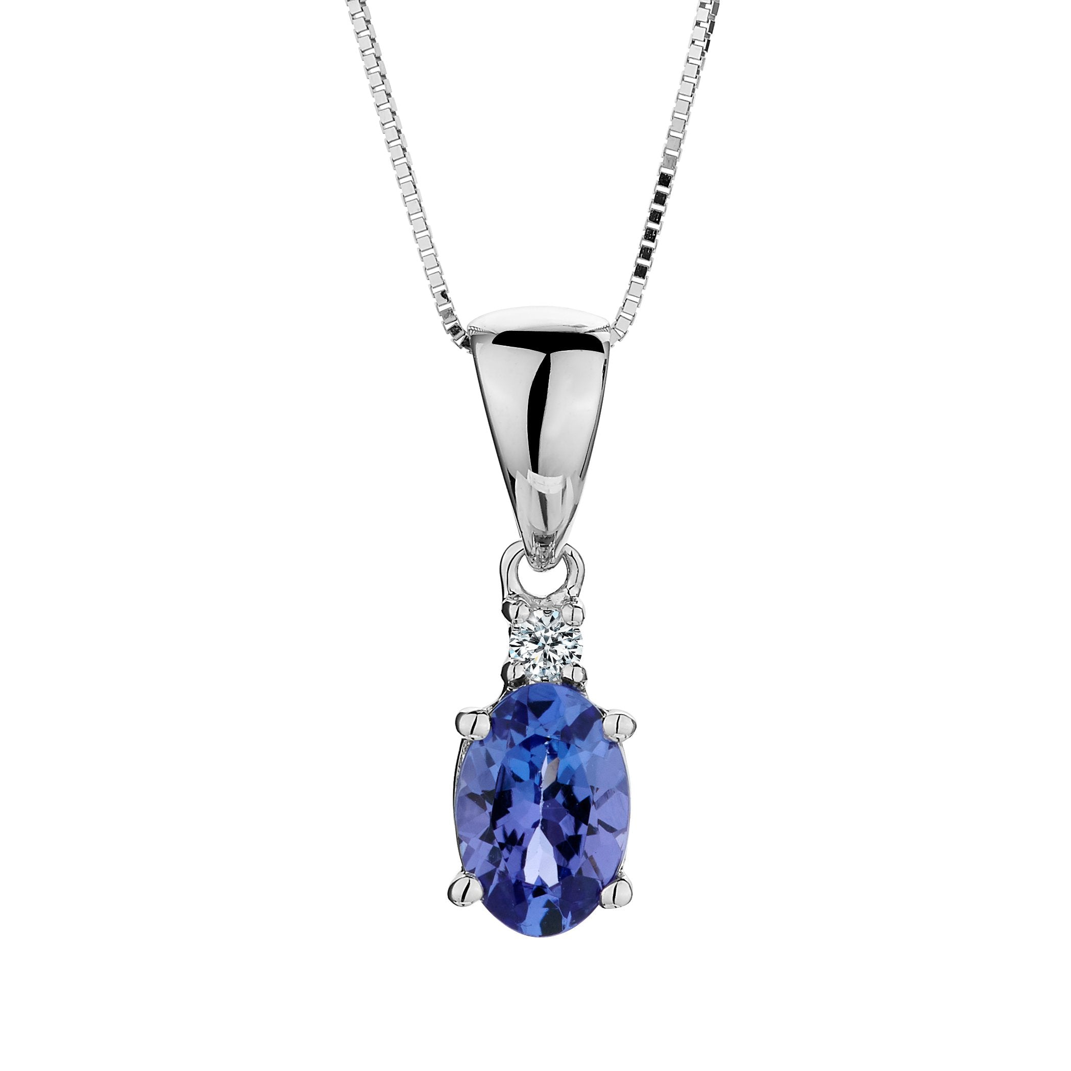 Tanzanite and .03TDW Diamond Pendant,  10kt White Gold. Necklaces and Pendants. Griffin Jewellery Designs. 