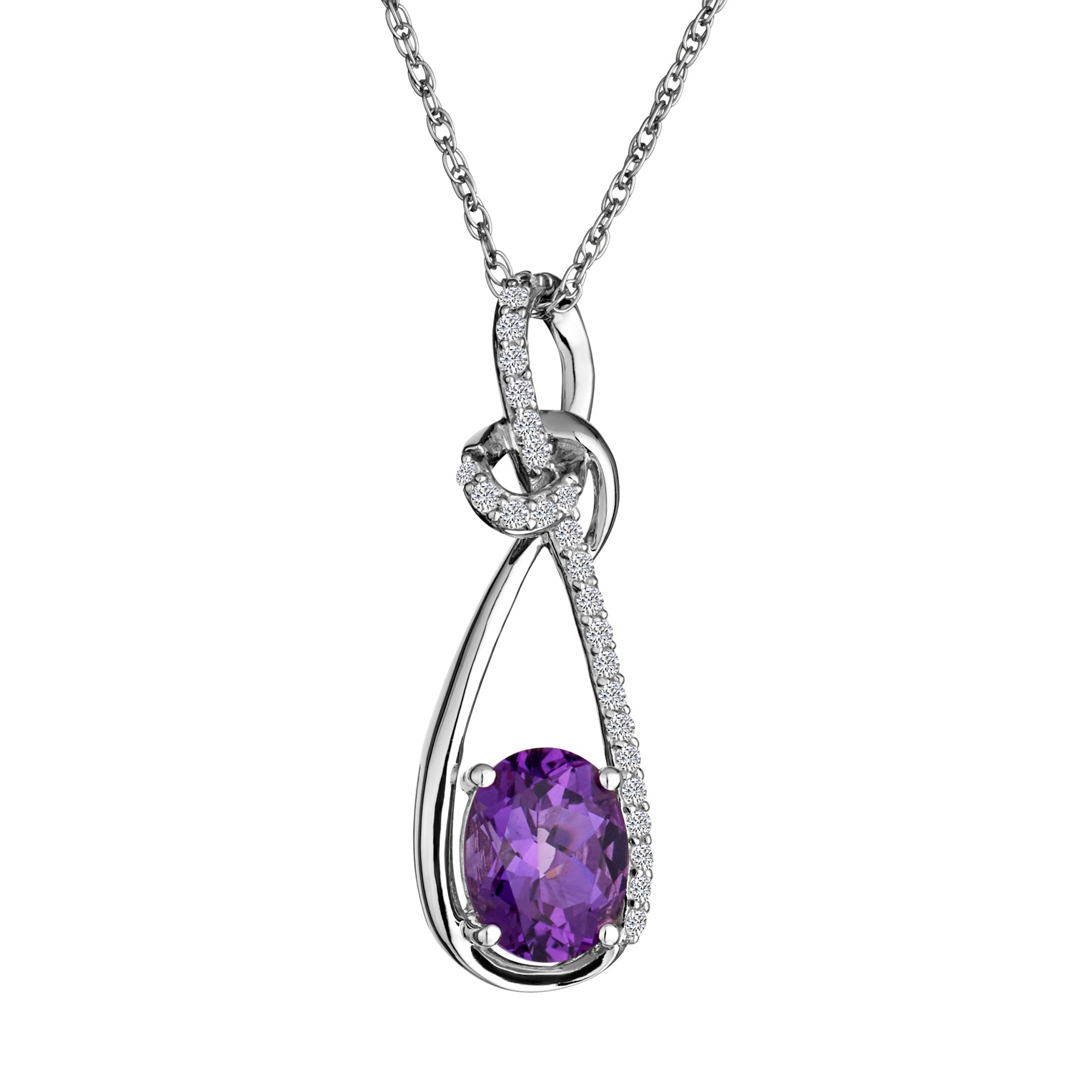 Amethyst and Created White Sapphire Pendant,  Sterling Silver. Necklaces and Pendants. Griffin Jewellery Designs. 