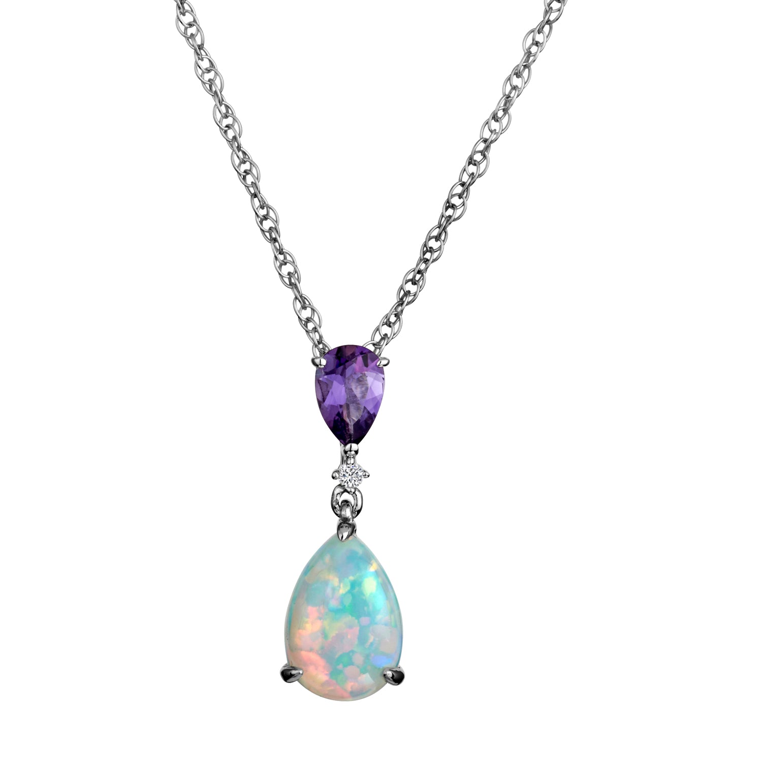 Created Opal & Amethyst Pendant,  Sterling Silver. Necklaces and Pendants. Griffin Jewellery Designs. 