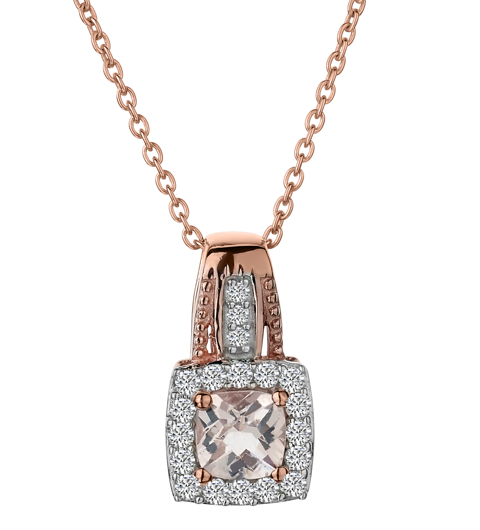 Genuine Morganite and White Topaz Pendant,  Sterling Silver (Rose plated). Necklaces and Pendants. Griffin Jewellery Designs. 