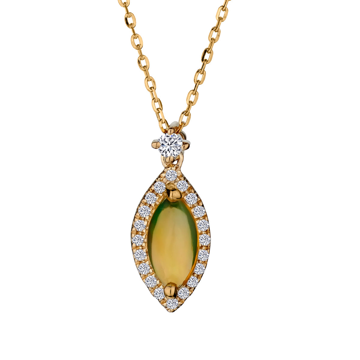 .38 Carat Ethiopian Opal and .10 Carat Diamond Pendant,  10kt Yellow Gold. Necklaces and Pendants. Griffin Jewellery Designs. 