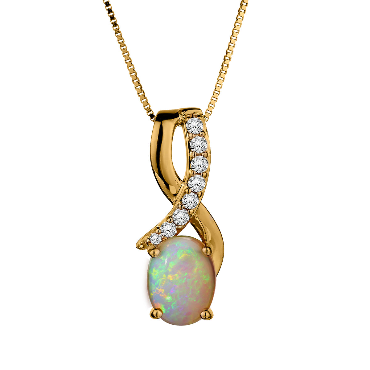 .84 Carat Ethiopian Opal and .11 Carat Diamond Pendant,  10kt Yellow Gold. Necklaces and Pendants. Griffin Jewellery Designs. 