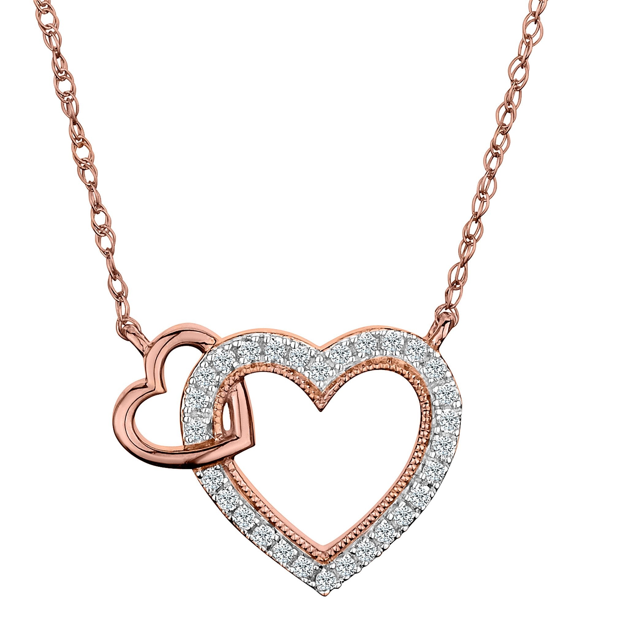 .12 Carat "Linked Hearts" Diamond Pendant,  10kt Rose Gold. Necklaces and Pendants. Griffin Jewellery Designs.