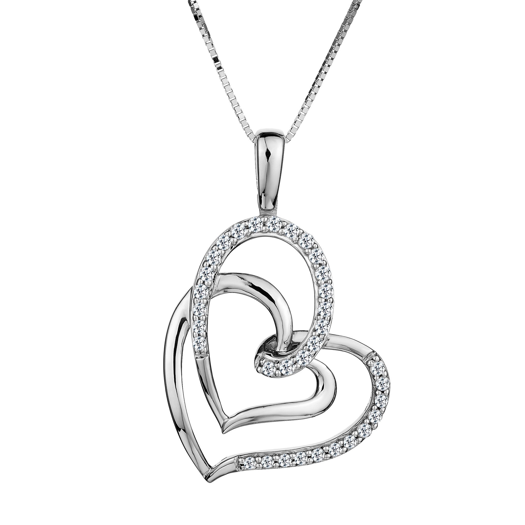 16 Carat of Diamonds Double Heart Pendant, 10kt White
