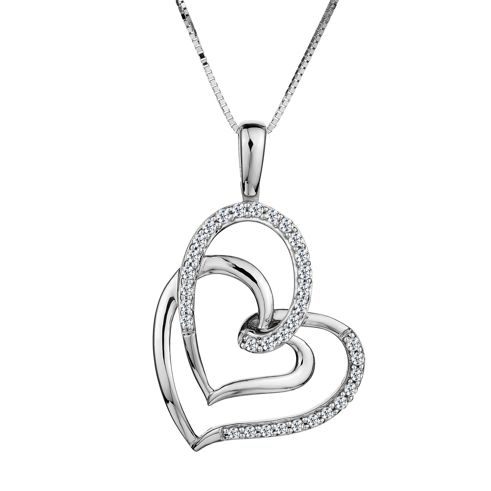 .16 Carat Diamond Double Heart Pendant,  10kt White Gold. Necklaces and Pendants. Griffin Jewellery Designs.