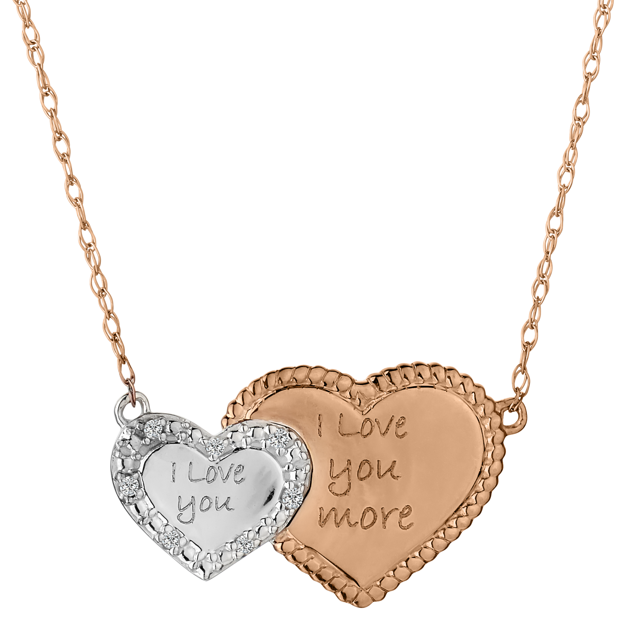 .03 Carat Diamond "I Love You, I Love You More" Double Heart Pendant,  10kt Rose Gold and Sterling Silver. Necklaces and Pendants. Griffin Jewellery Designs
