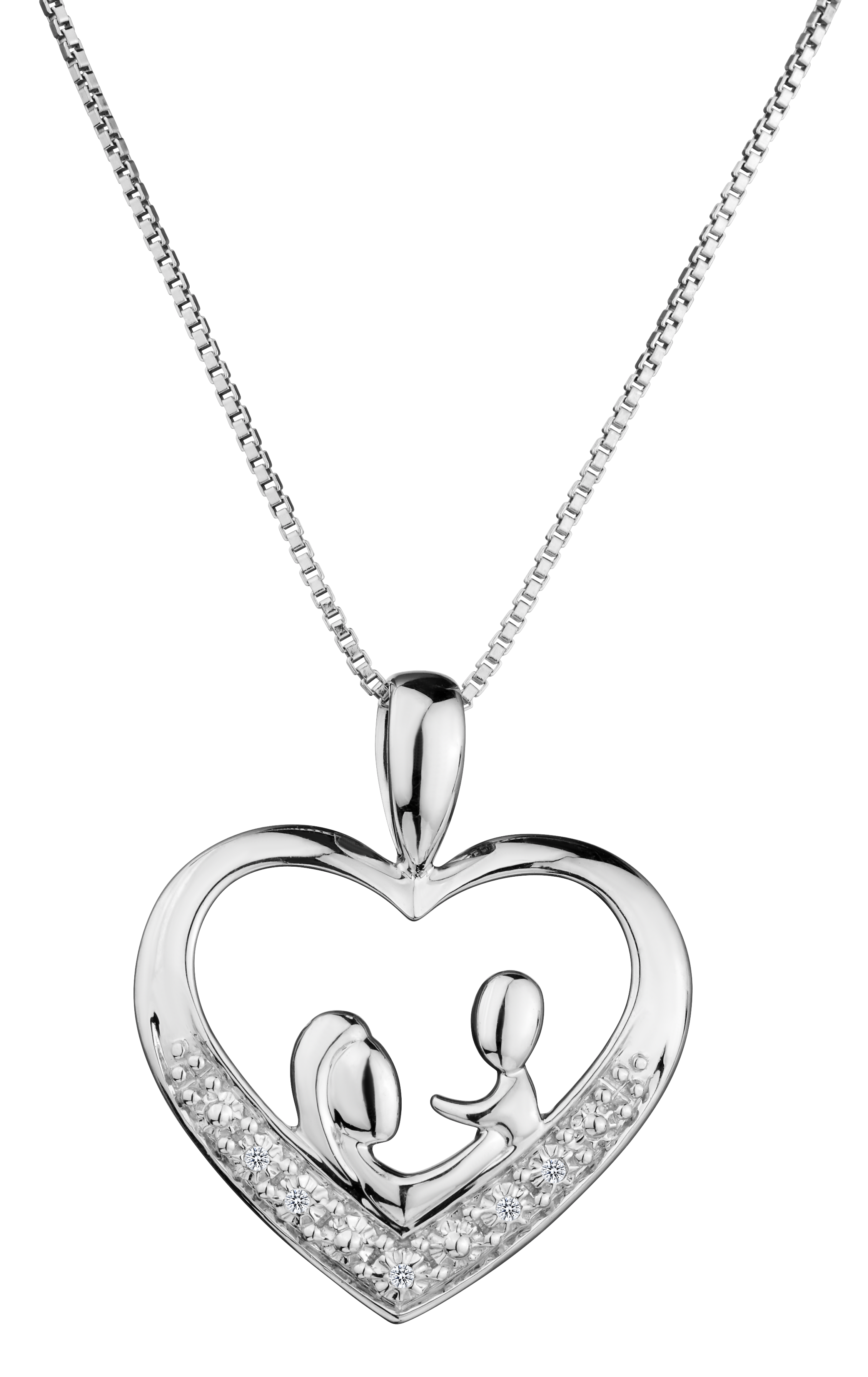 02 Carat of Diamonds Mom Child Pendant Silver.NOW