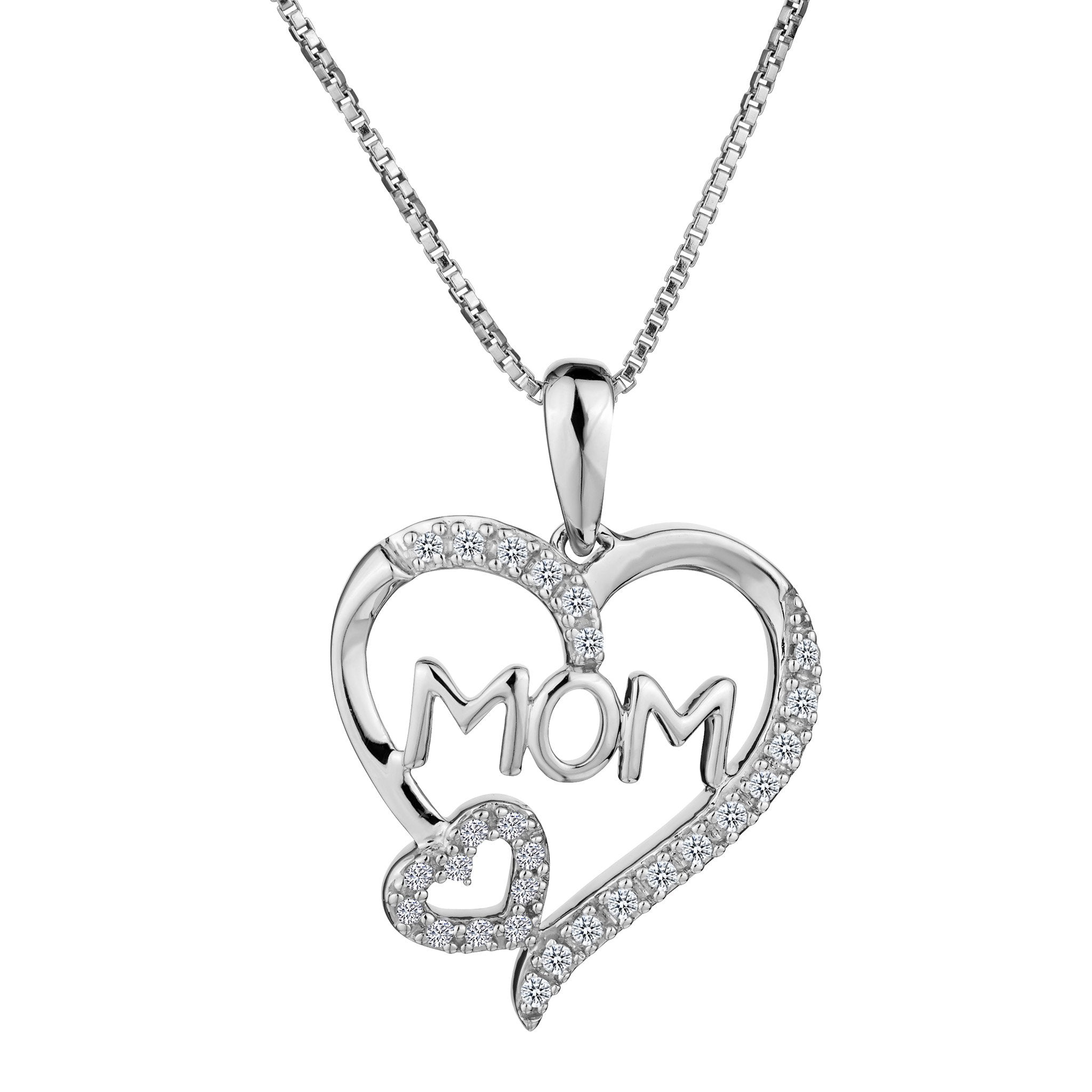 .12 Carat "Mom" Heart Diamond Pendant,  Sterling Silver. Necklaces and Pendants. Griffin Jewellery Designs.
