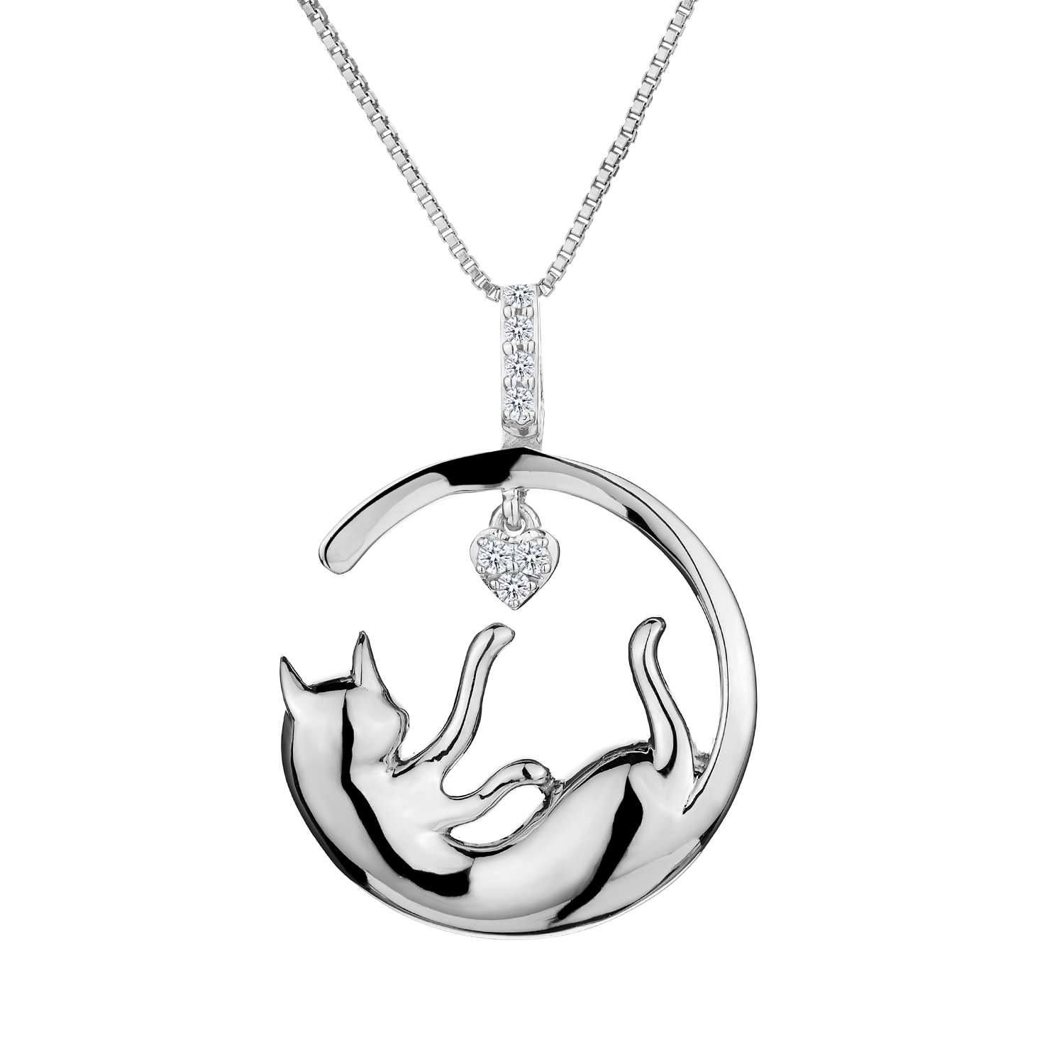 05 Carat of Diamonds Playful Cat Pendant Silver.NOW