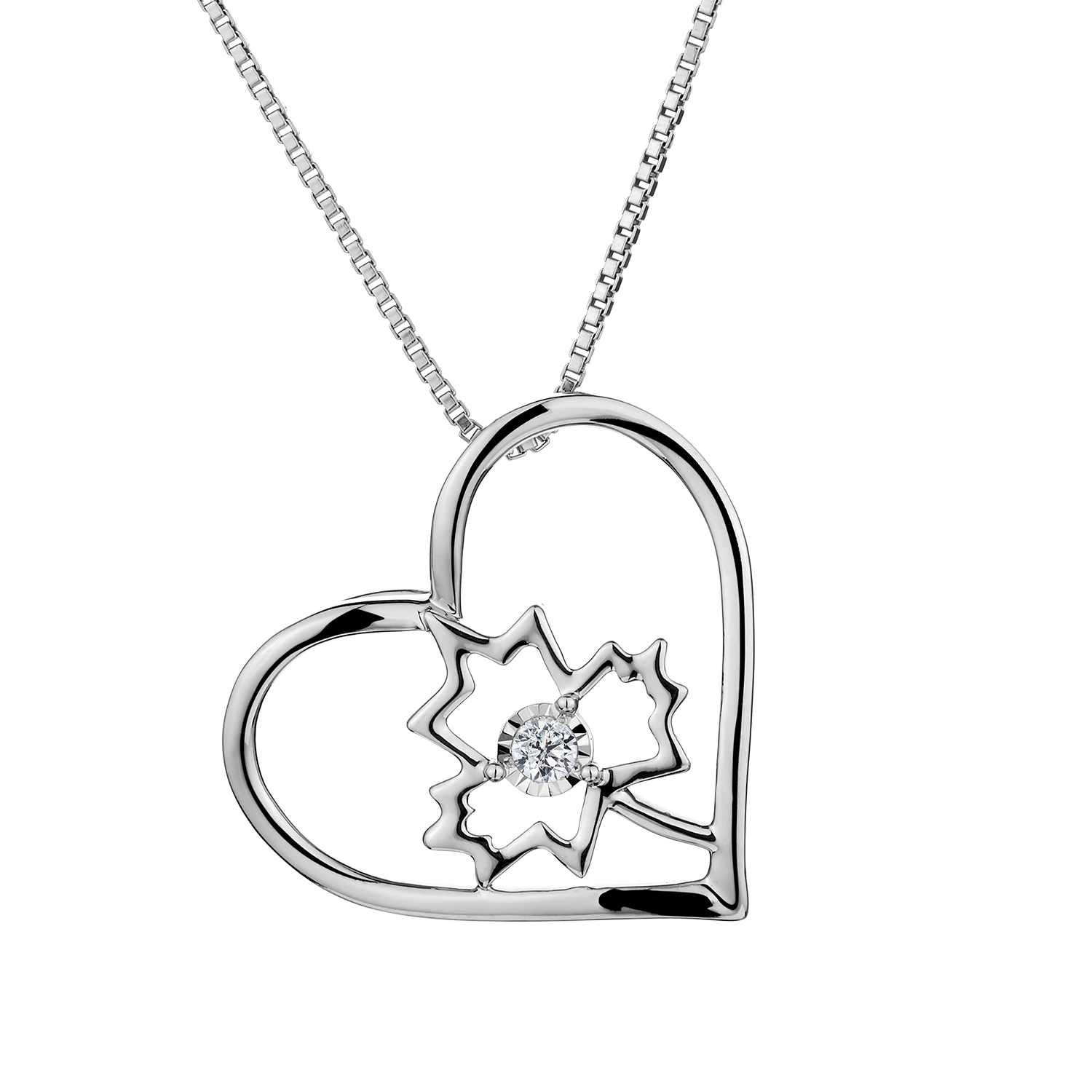 .03 Carat of Diamond Heart Maple Leaf Pendant, Silver......................NOW