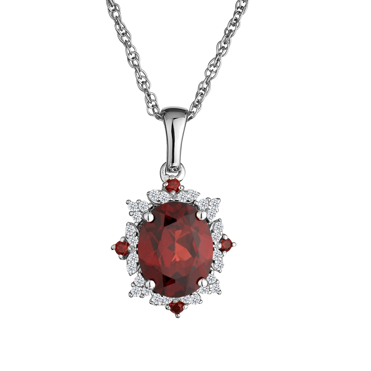 Garnet and Created White Sapphire Pendant,  Sterling Silver. Necklaces and Pendants. Griffin Jewellery Designs. 