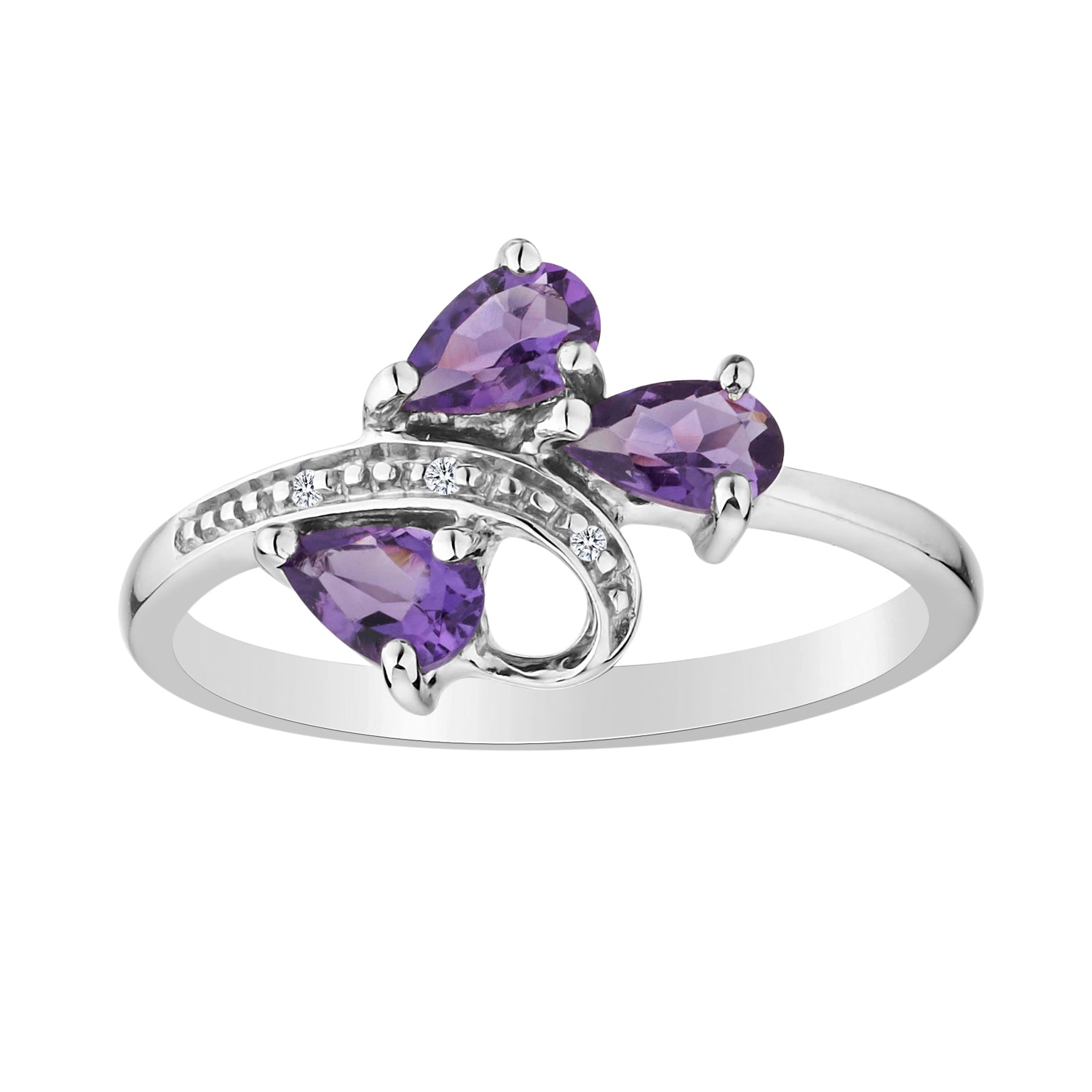 Genuine Amethyst Diamond Ring,  Sterling Silver. Gemstone Rings. Griffin Jewellery Designs