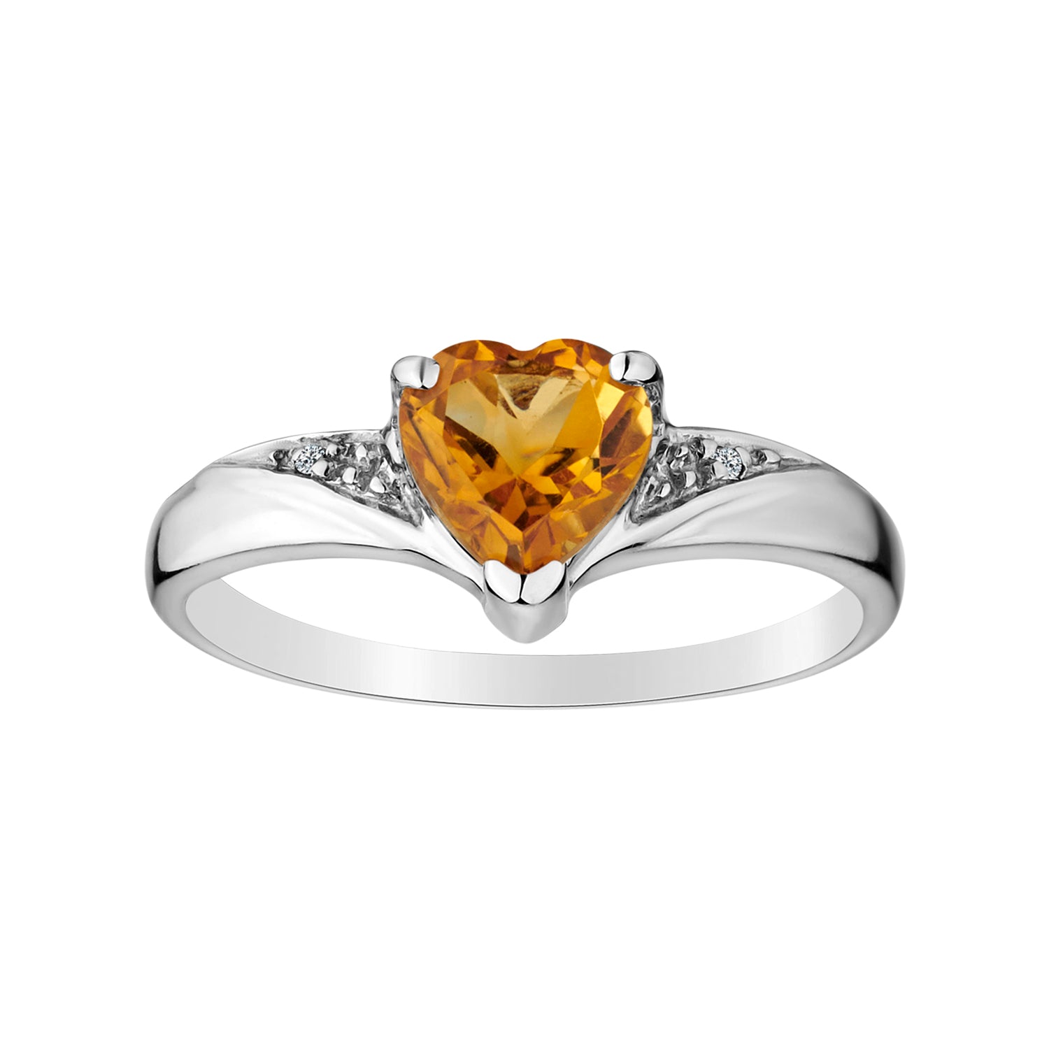 Genuine Citrine Diamond Heart Ring,  Sterling Silver. Gemstone Rings. Griffin Jewellery Designs
