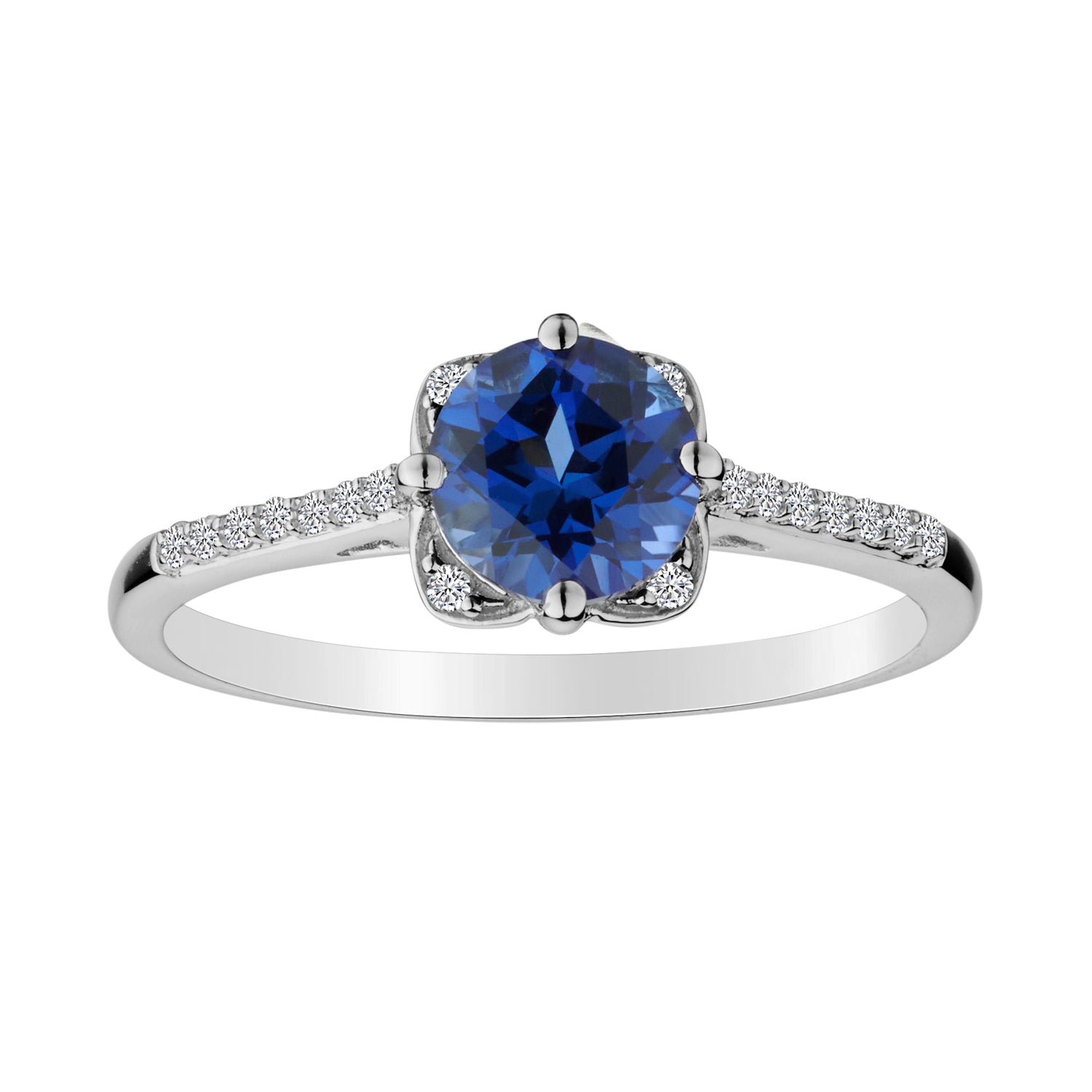 Created Blue & White Sapphire Ring,  Sterling Silver. Gemstone Rings. Griffin Jewellery Designs