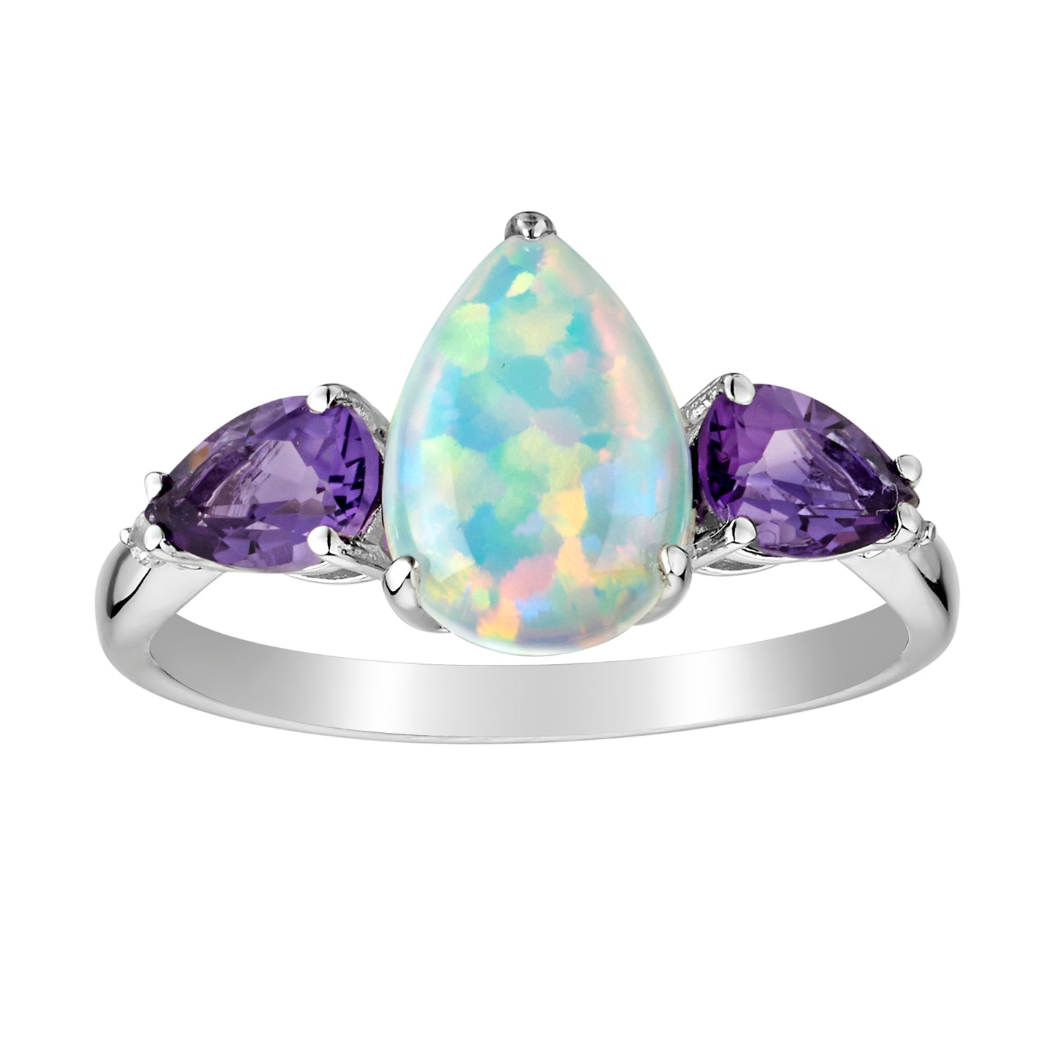 Created Opal & Genuine Amethyst Ring,  Sterling Silver. Gemstone Rings. Griffin Jewellery Designs