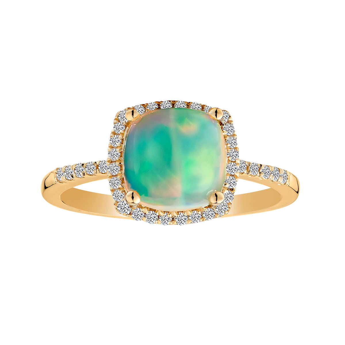 1.62 Carat Ethiopian Opal and .19 Carat Diamond Ring,  10kt Yellow Gold. Gemstone Rings. Griffin Jewellery Designs