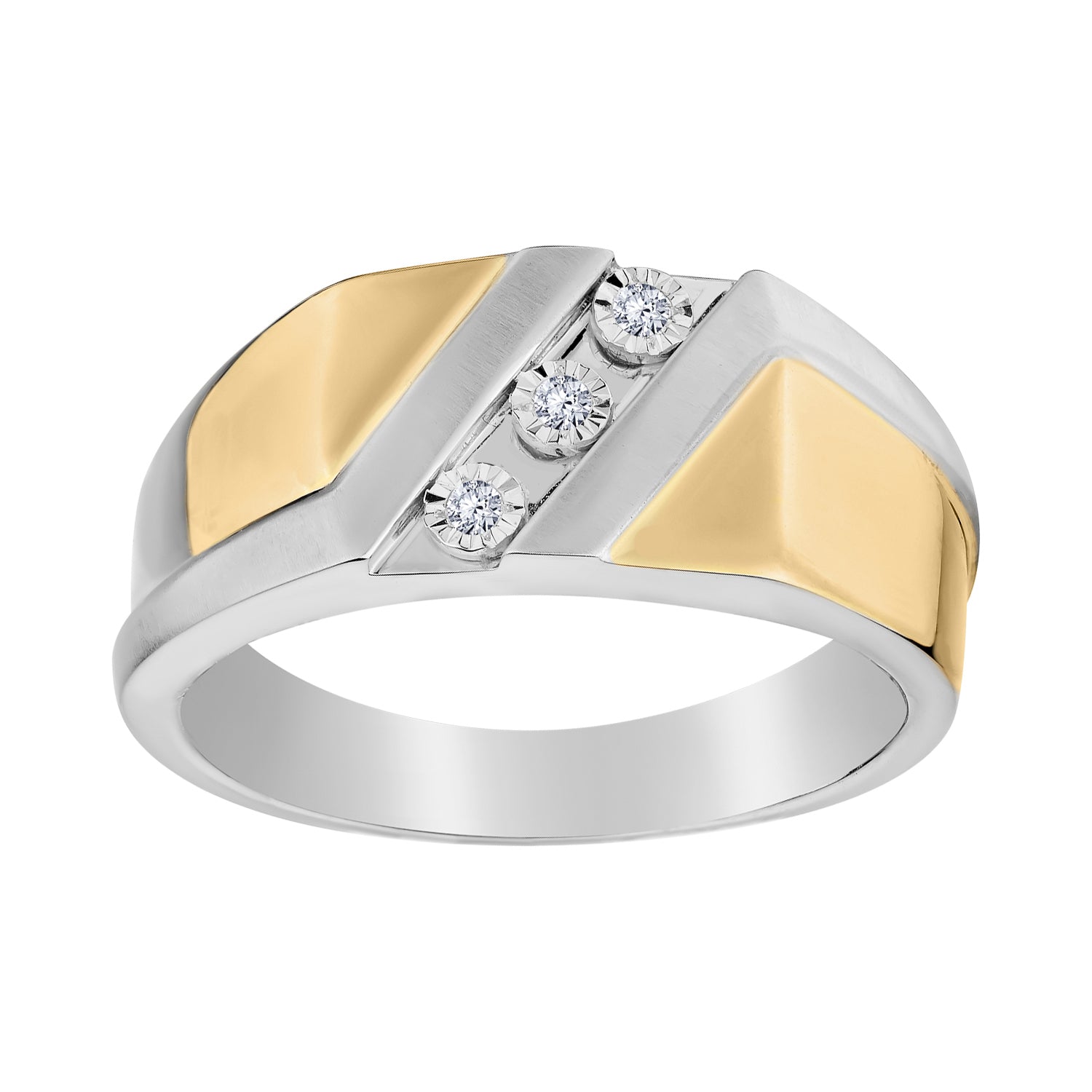.05 CARAT DIAMOND "PAST, PRESENT, FUTURE" RING, 10kt WHITE AND YELLOW GOLD (TWO TONE). Men’s Rings.  - Griffin Jewellery Designs