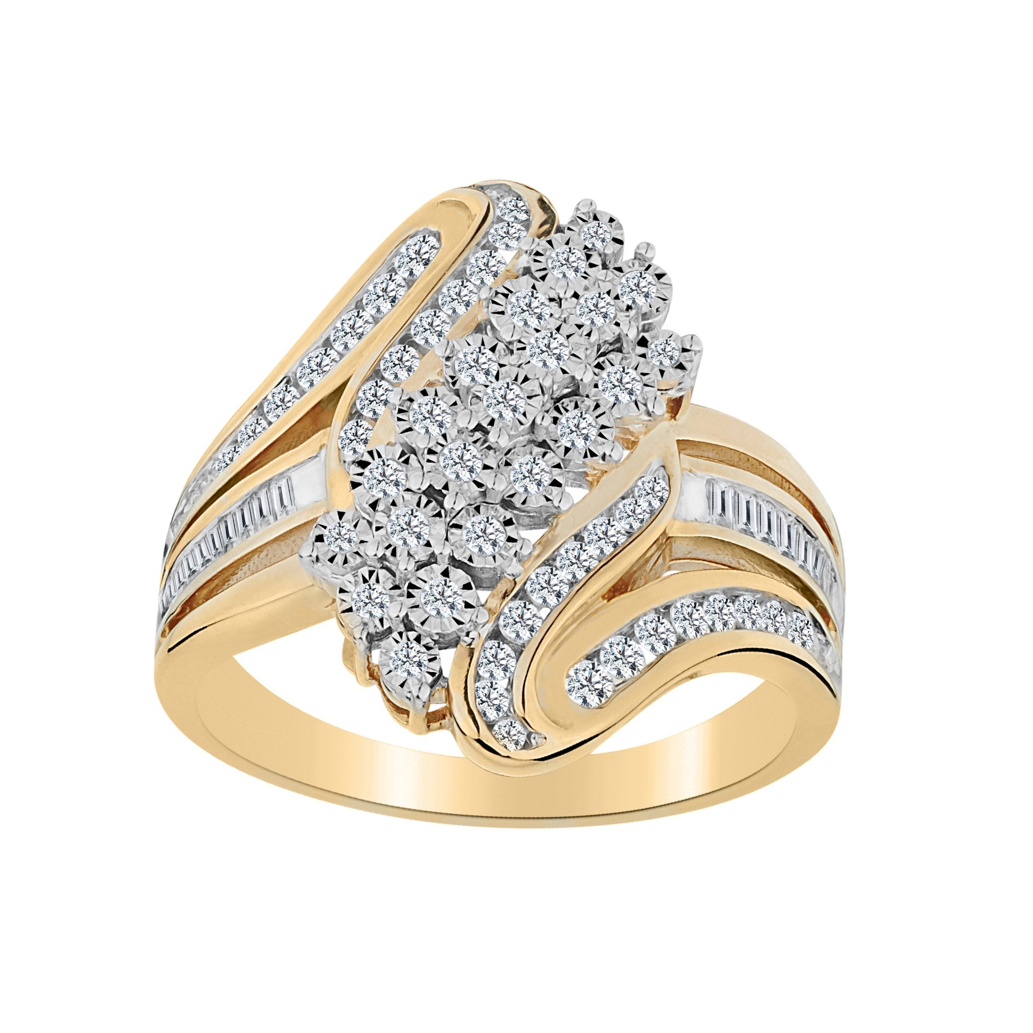50 Carat of Diamonds “Waterfall” Ring, 10kt Yellow Gold….
