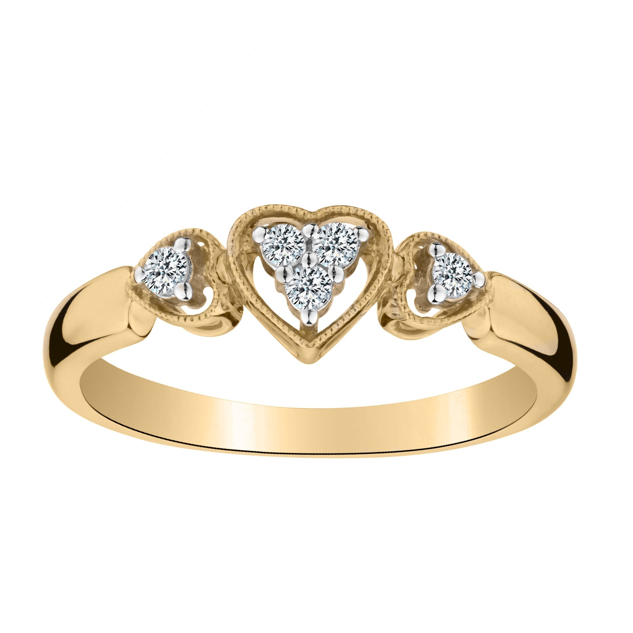 .10 CARAT "PAST, PRESENT, FUTURE" DIAMOND HEART RING, 10kt YELLOW GOLD. Fashion Rings - Griffin Jewellery Designs